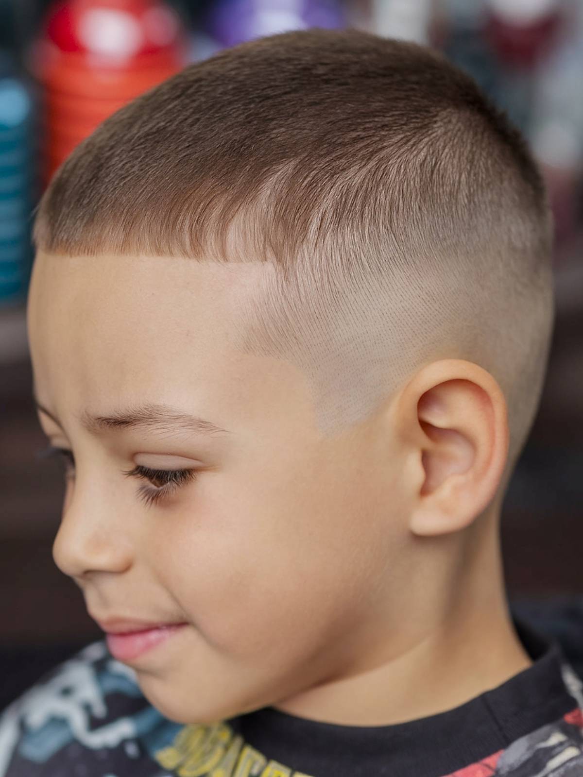 Classic buzz cut with sharp edges for boys