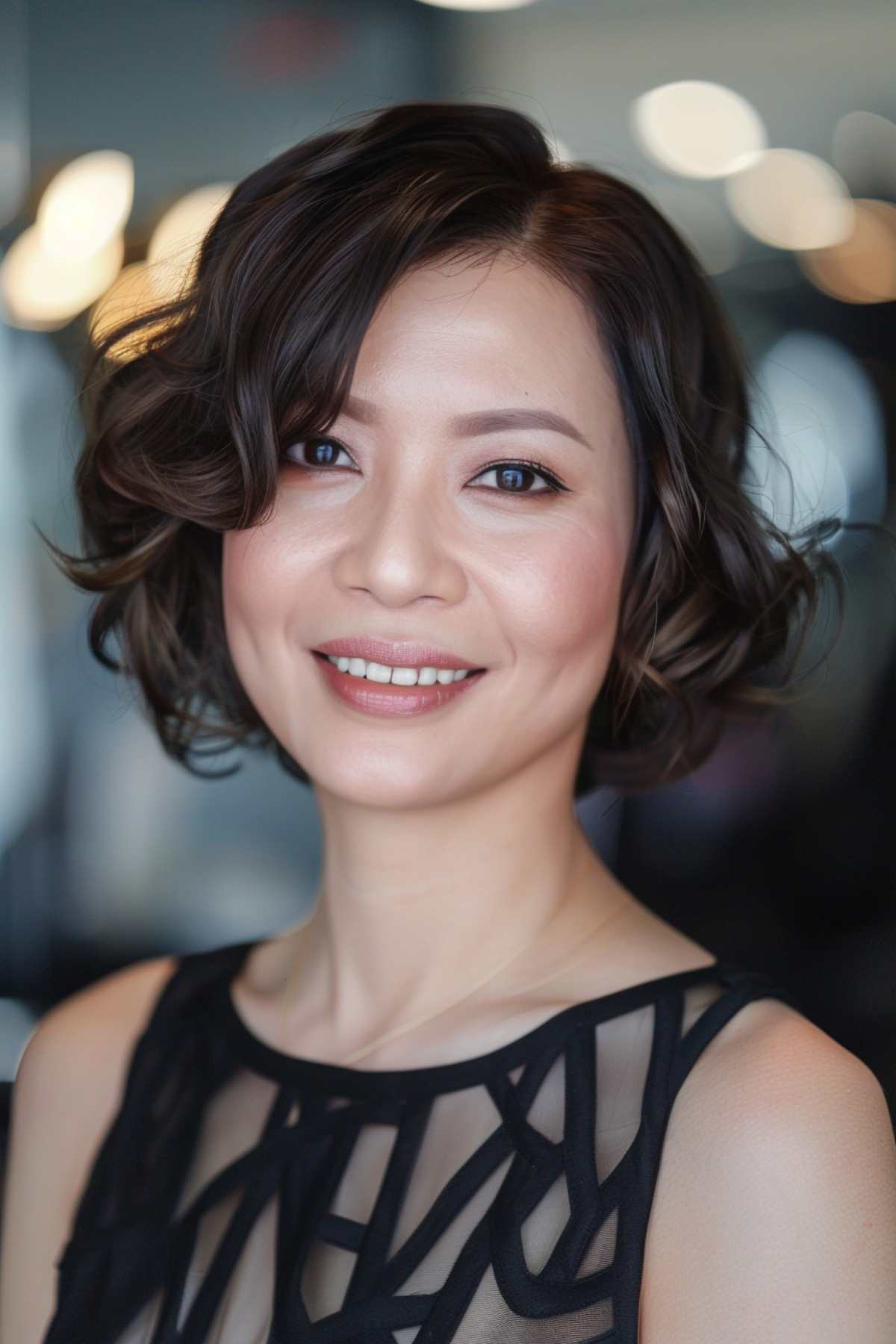 Short bob with soft curls for naturally curly hair, shoulder-length