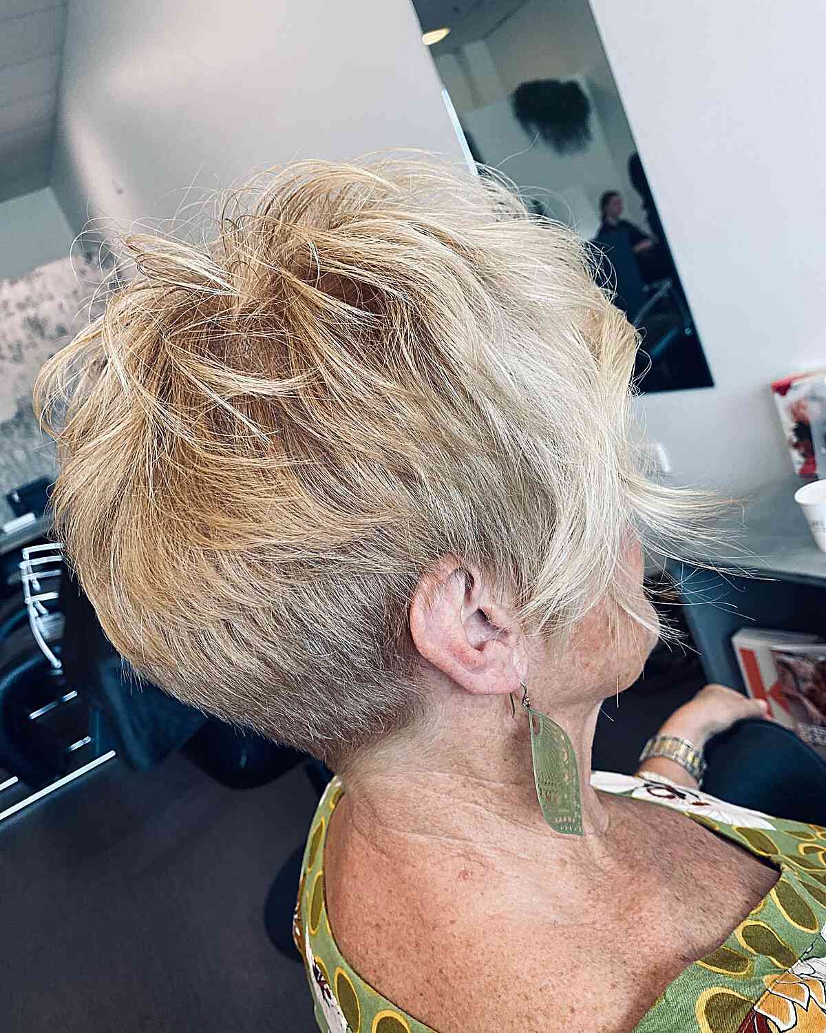 Short Choppy Ragged Pixie with Long Bangs for Ladies Over 70