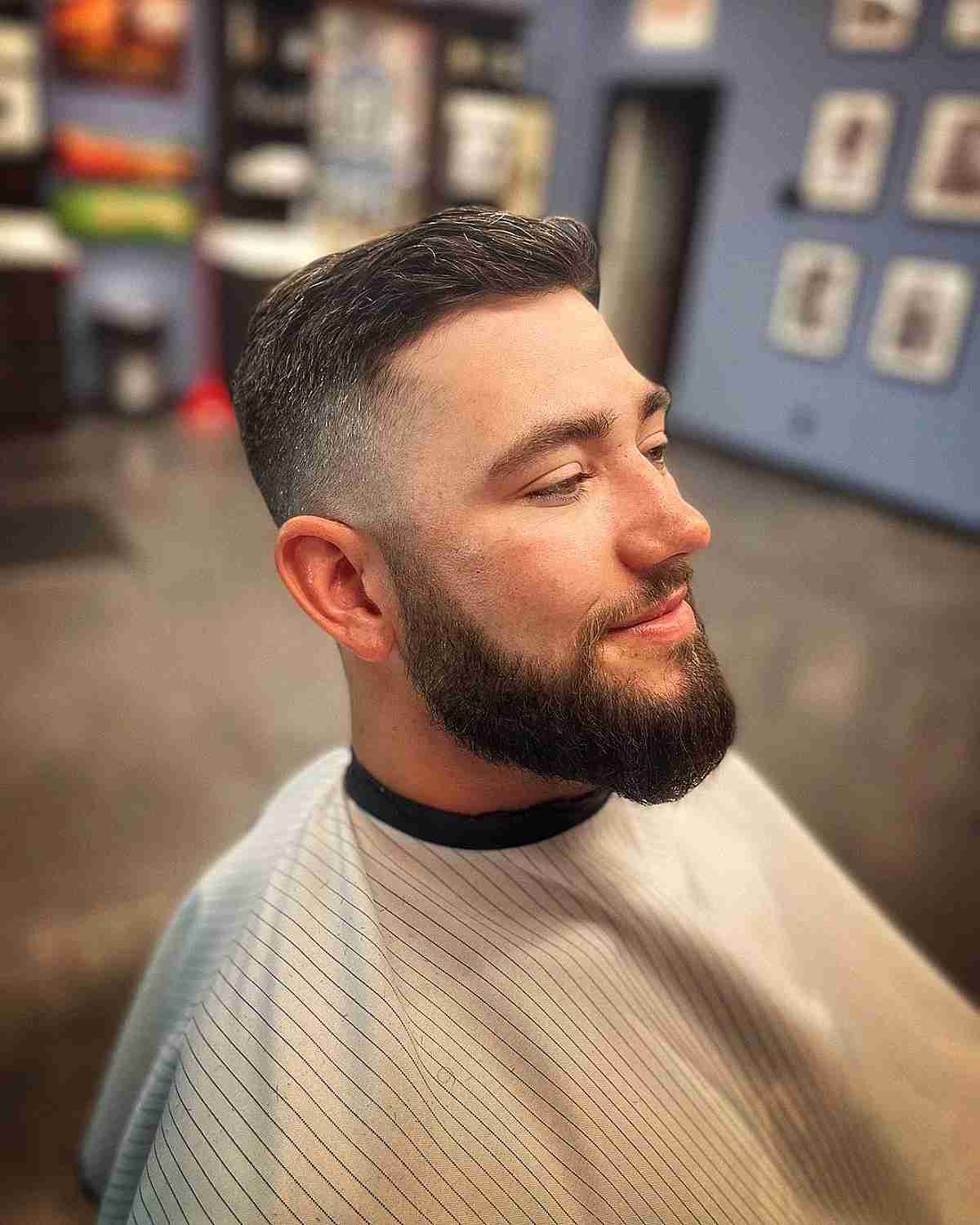 Short Combed Back Taper Style with a Beard Fade