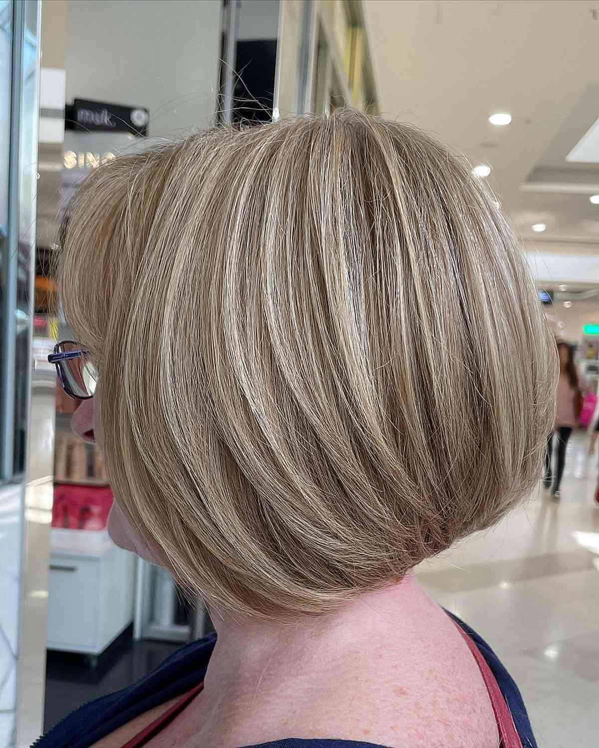 Short Concave Bob for 50-Year-Old Women with FIne Hair