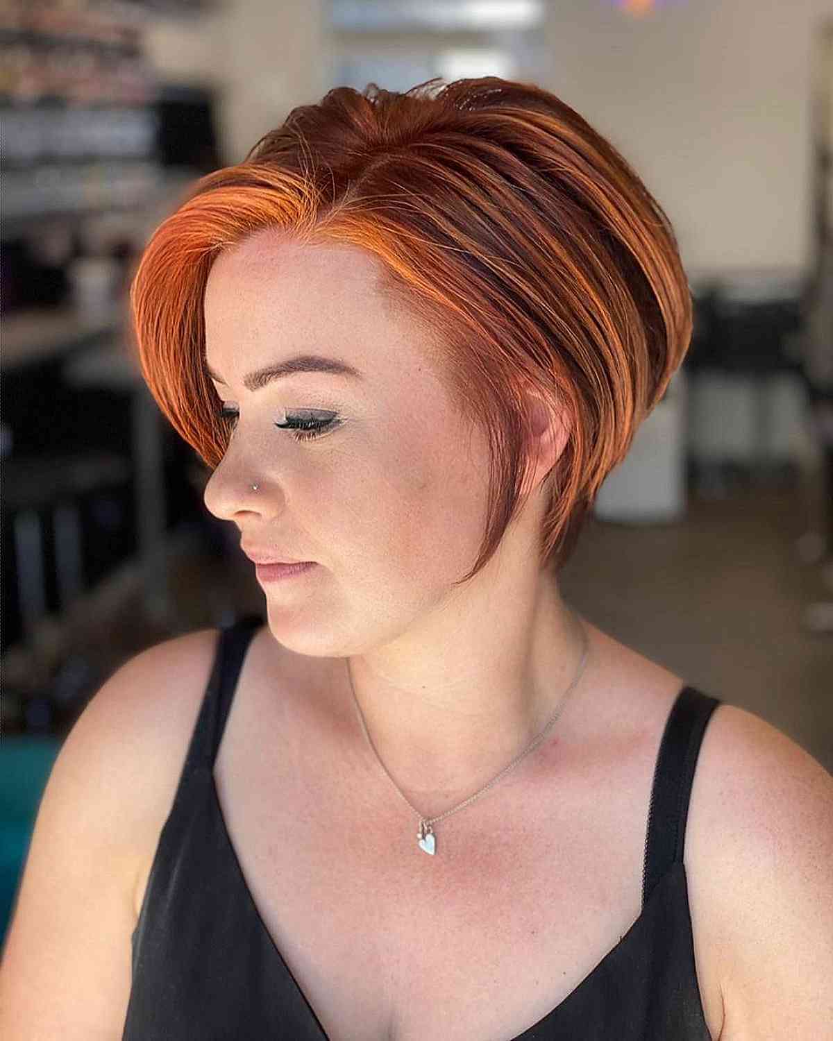 Short Copper Straight Hair with an Undercut