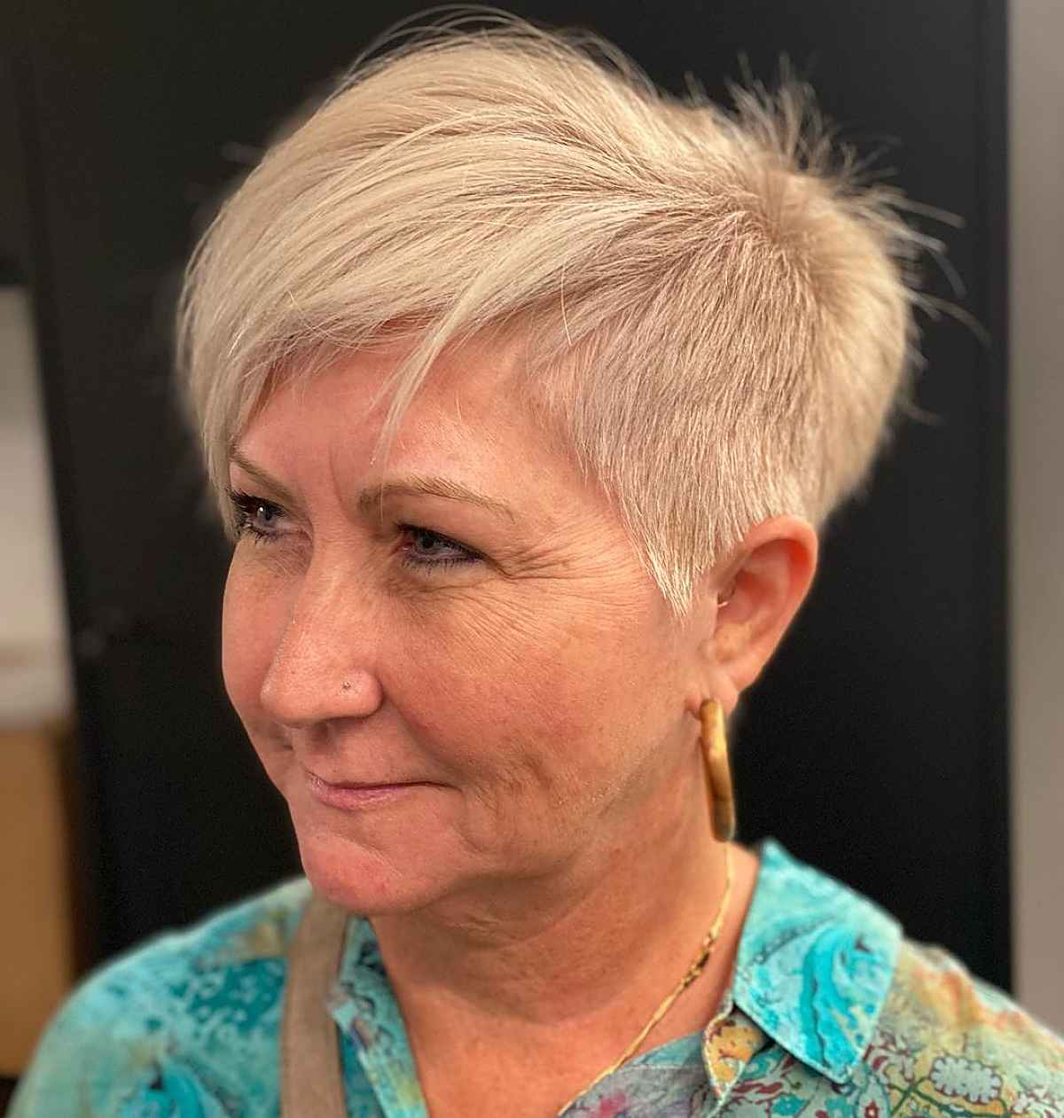 Short Crop with Side Bangs for 60-Year-Old Women