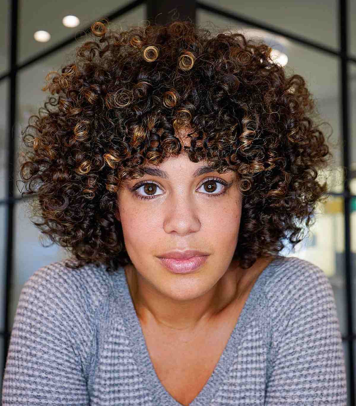 Short Curly Bob for Thick Hair with Bangs