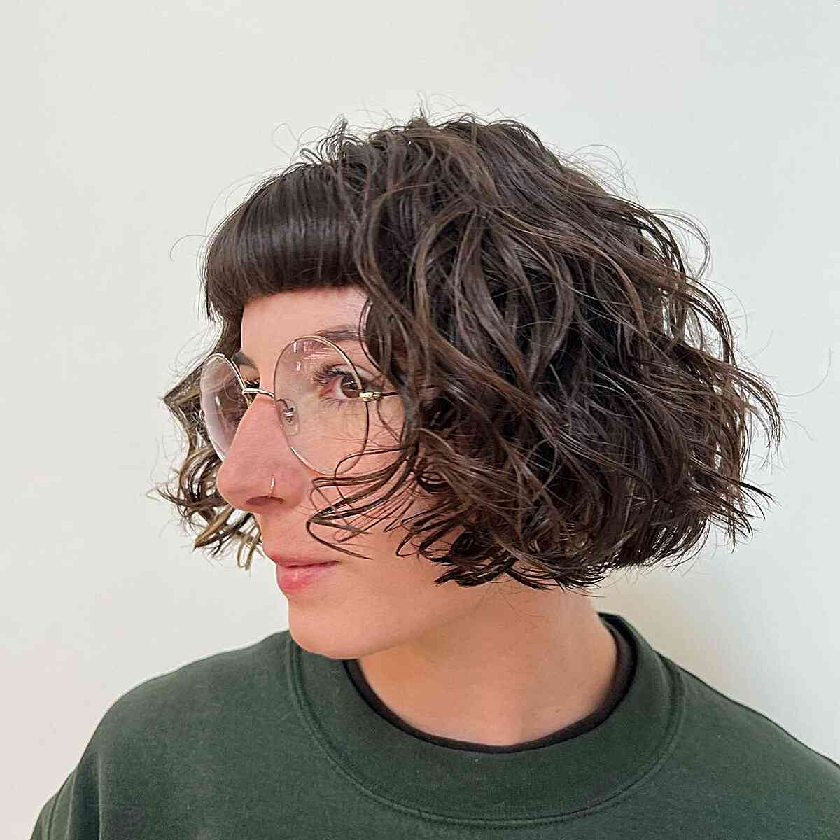 Short Curly Bobbed Hair with Micro Bangs