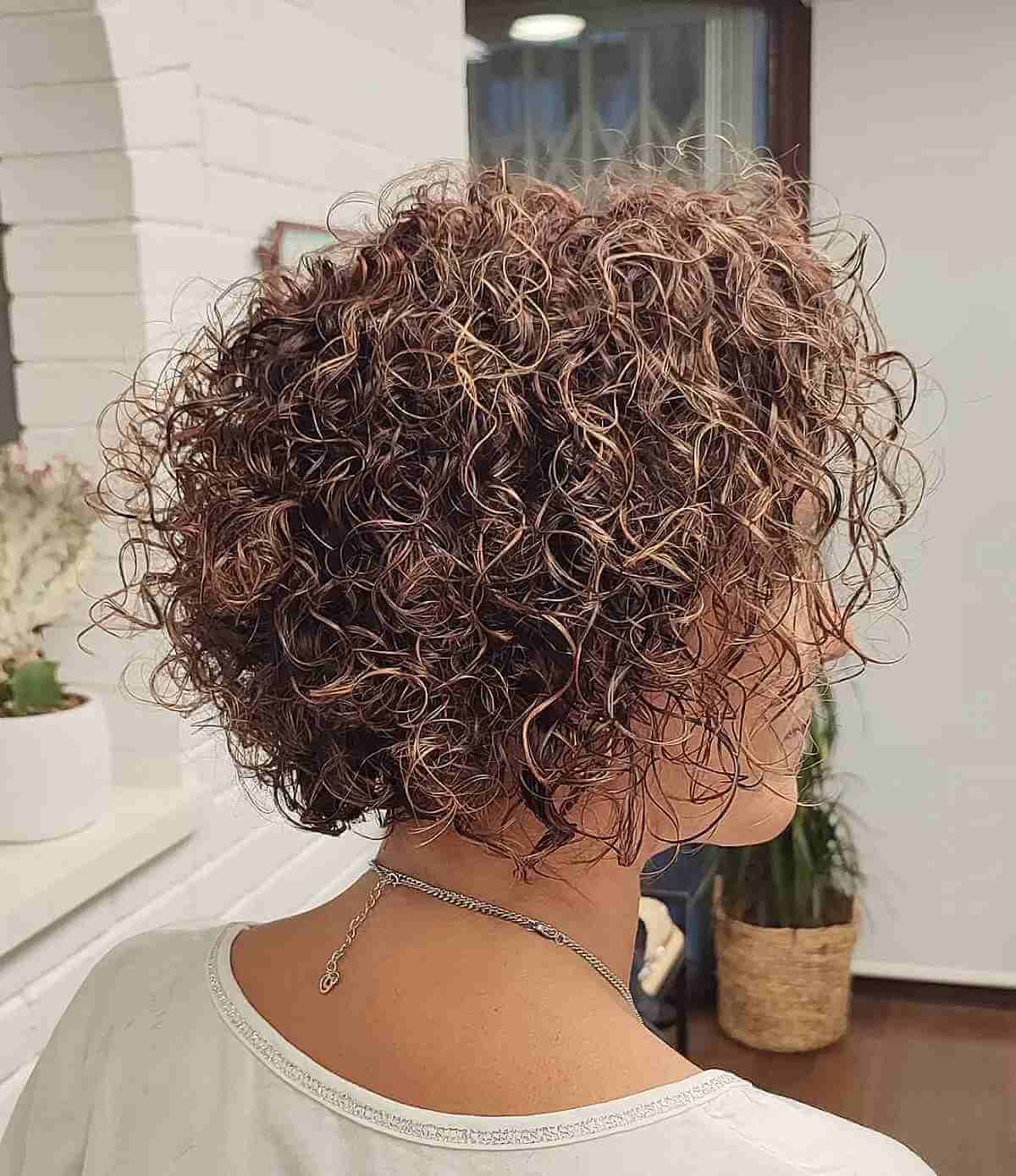 Short Curly Brown Hair with Balayage