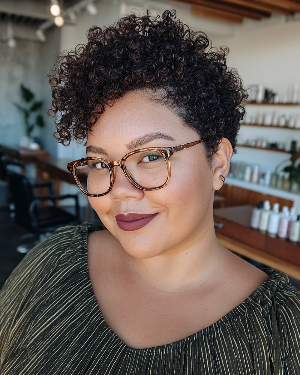 Short curly crop with defined texture and tapered sides