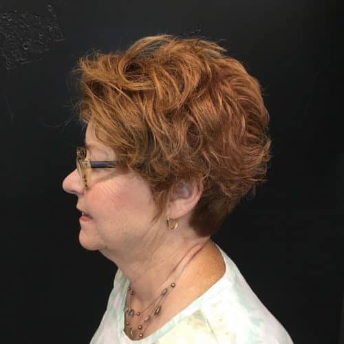 Beautiful Short Curly Hair for older women over fifty with eyeglasses