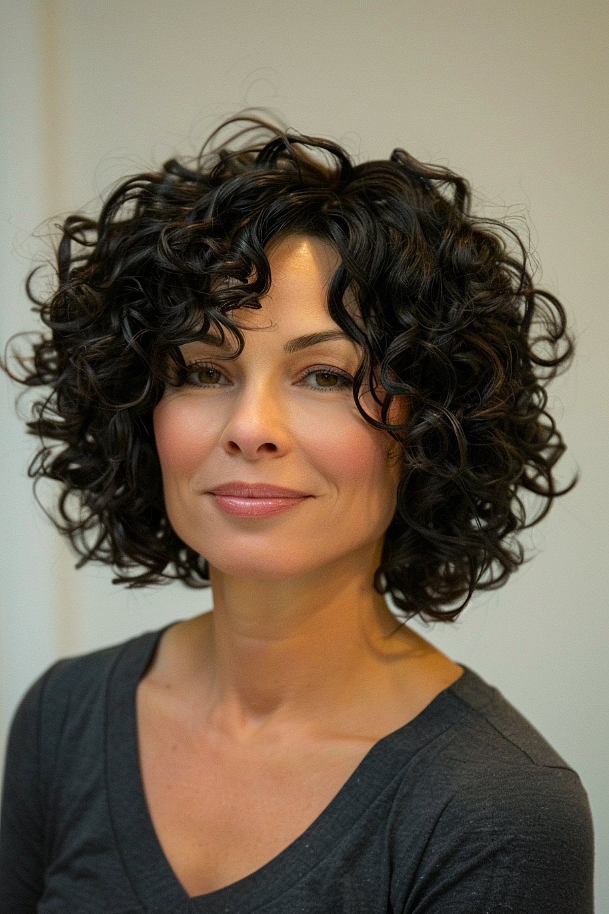 Short curly hair face-framing layers