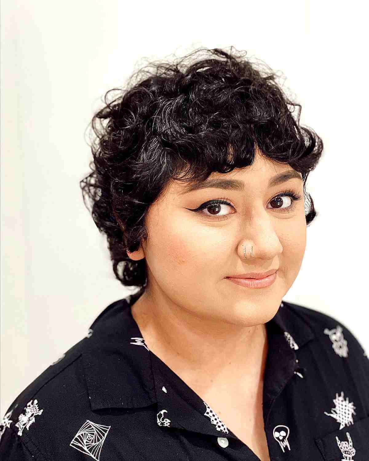Messy Short Curly Hair for Round Faces