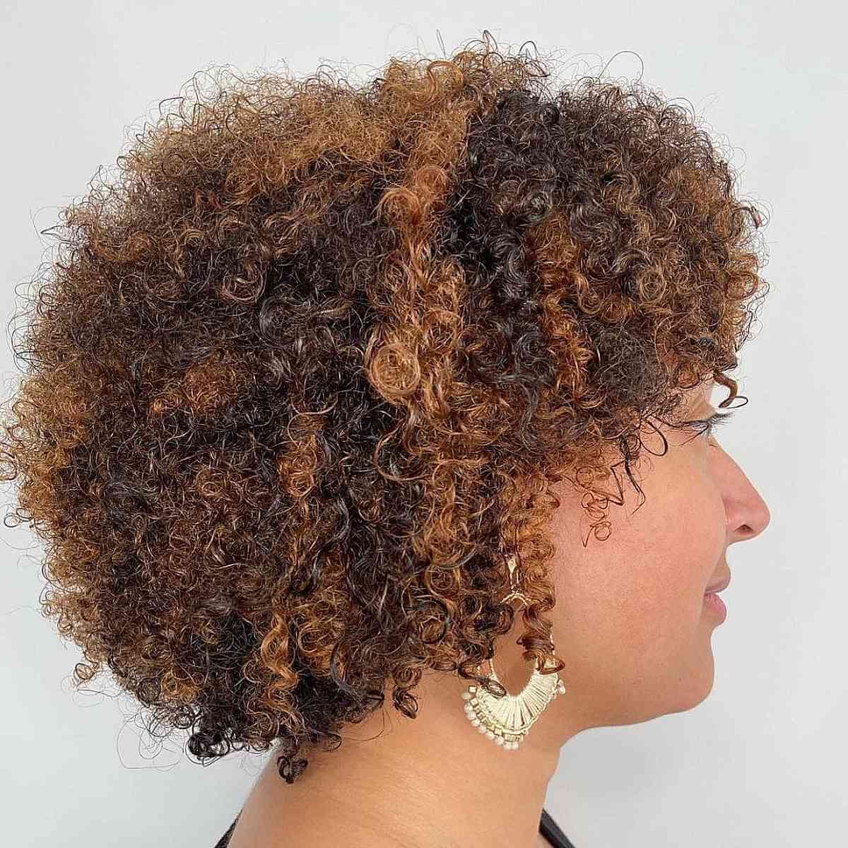 Short Curly Hair with Auburn Balayage Highlights