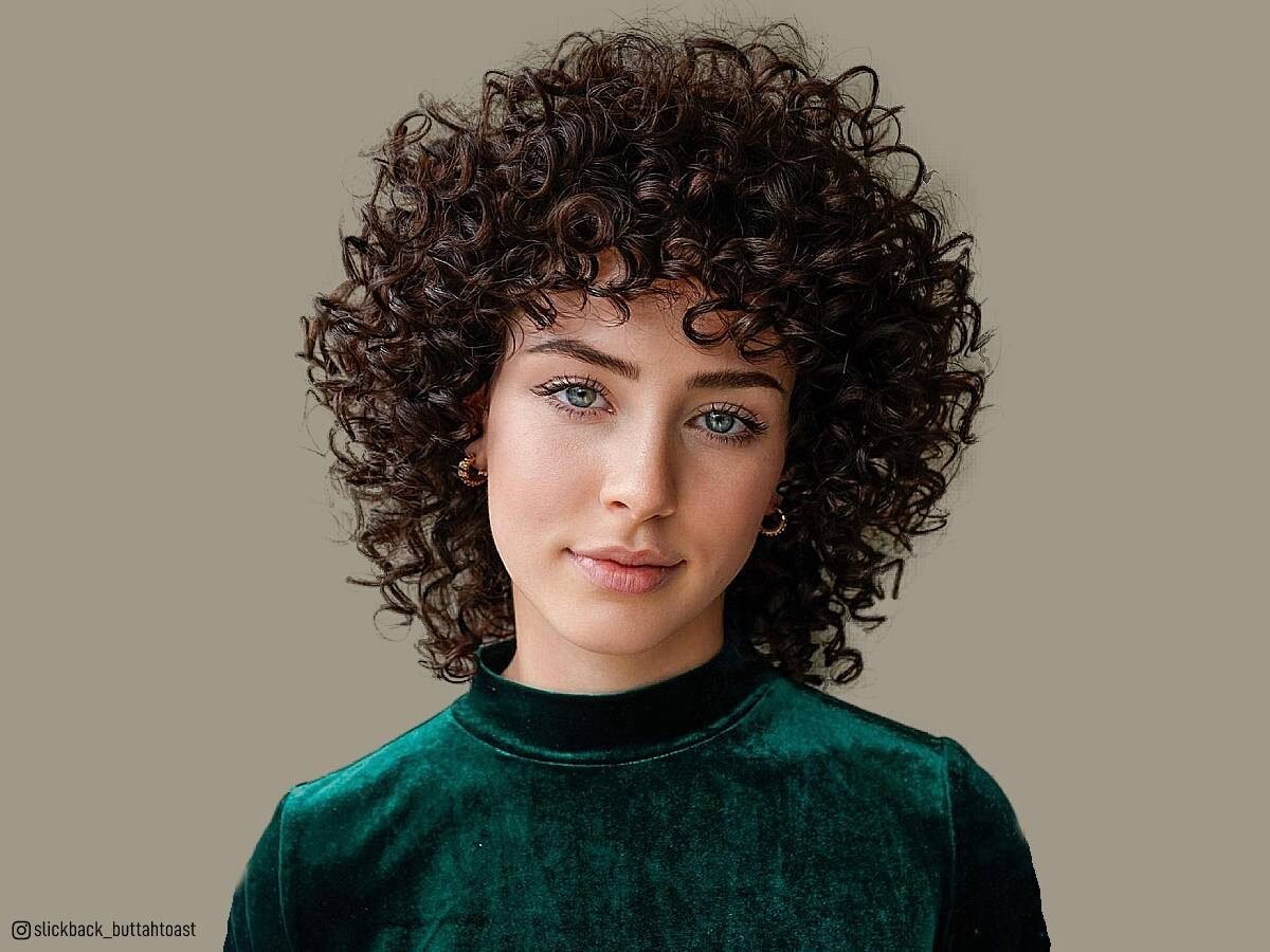 Short curly hair with bangs
