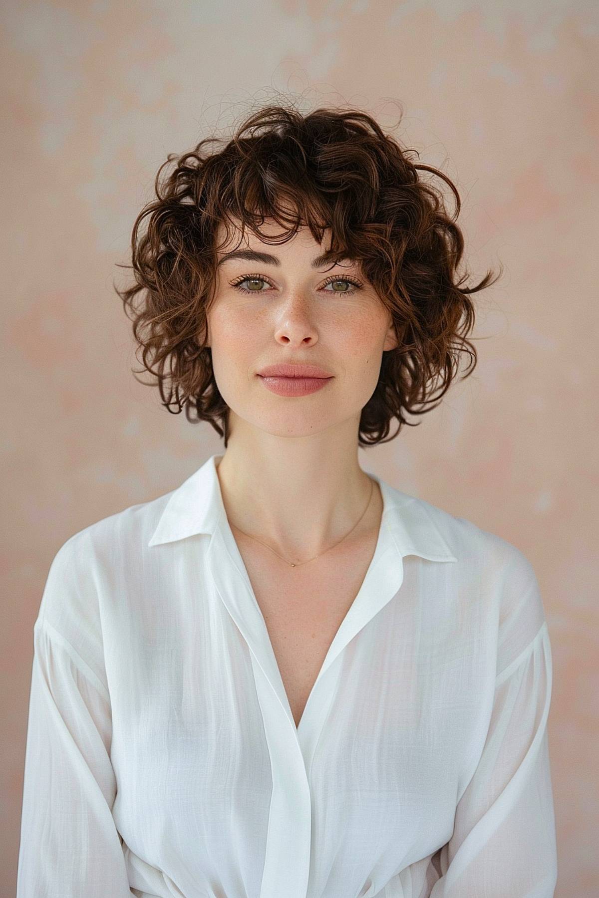 Airy rounded short curly hairstyle