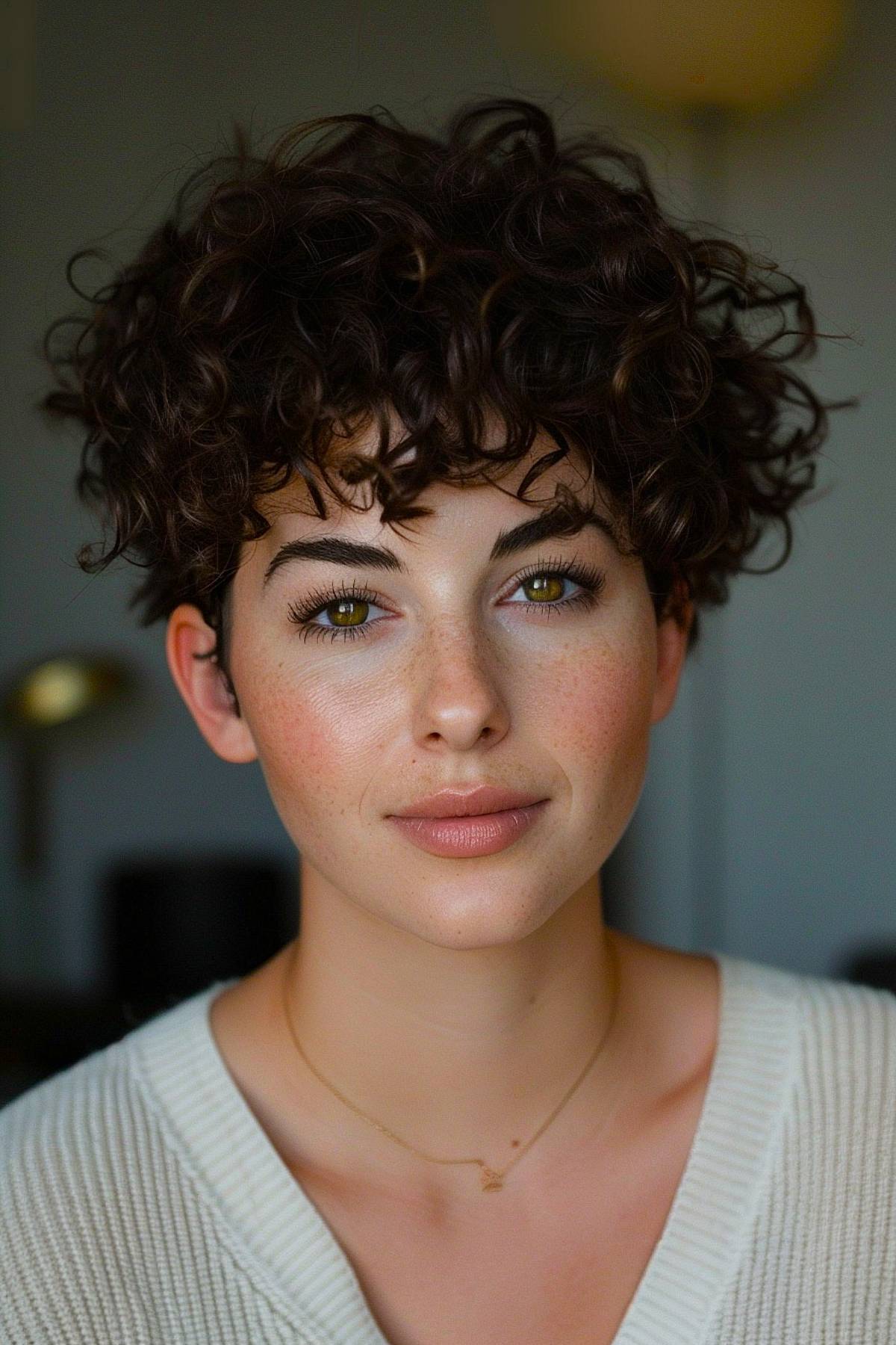 Short curly pixie cut with halo effect