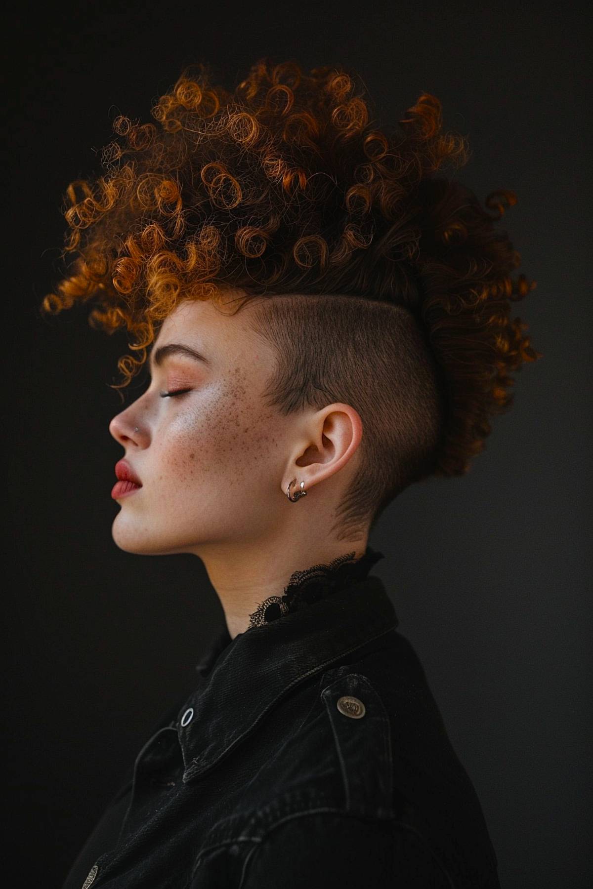 Short curly mohawk with shaved sides