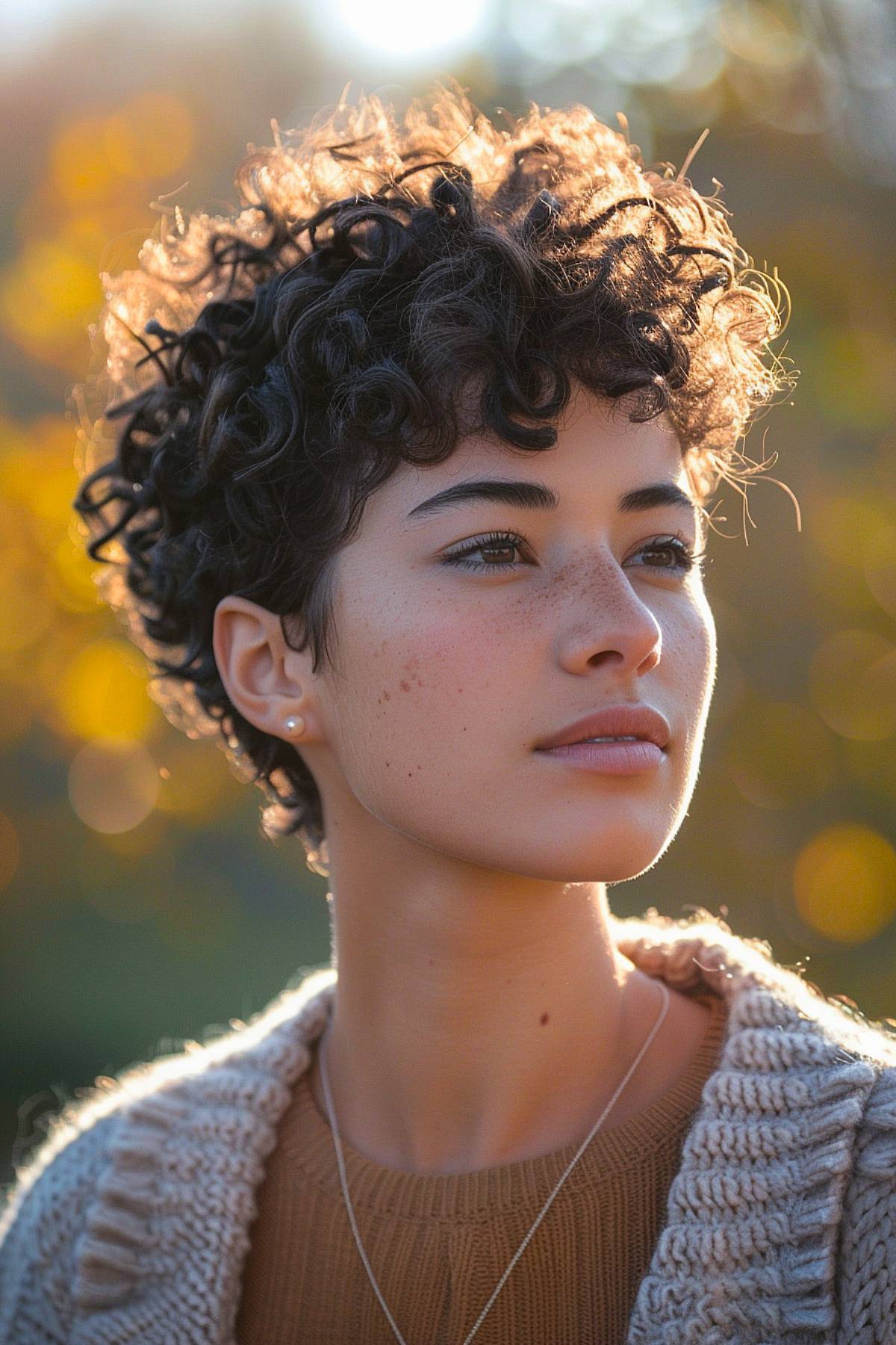 Playful short curly hairstyle with fluffy texture