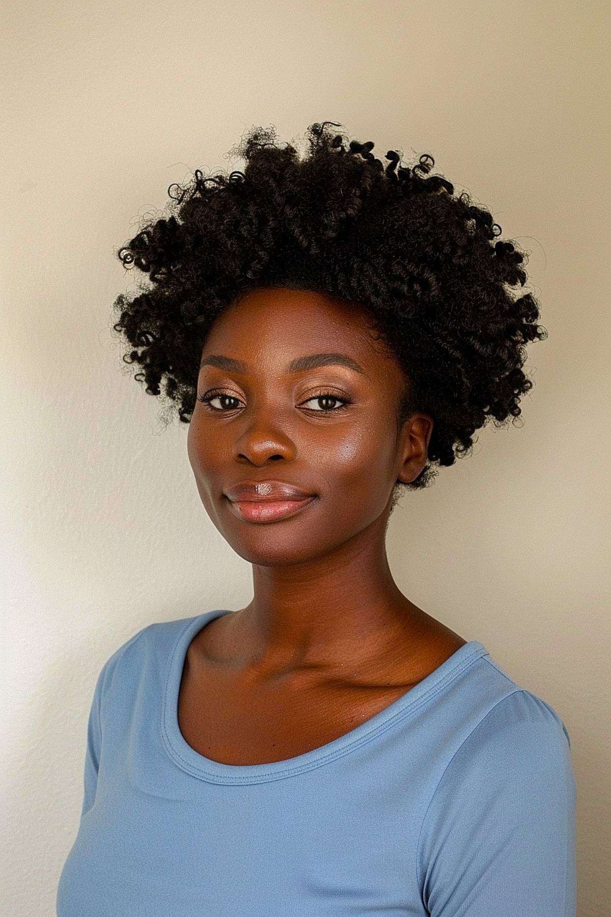 Rounded afro-inspired short curly hairstyle