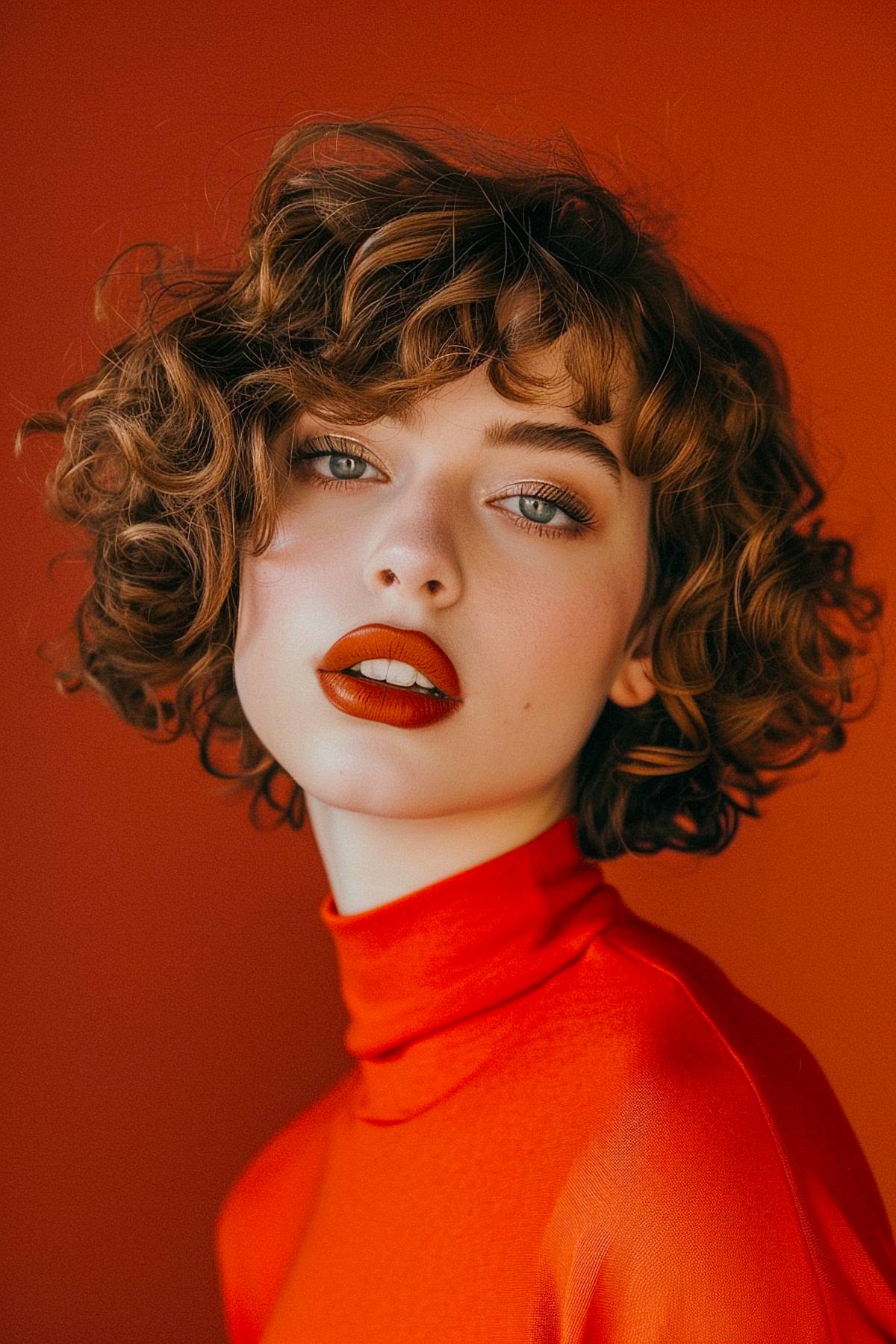 Layered short curly bob with soft volume