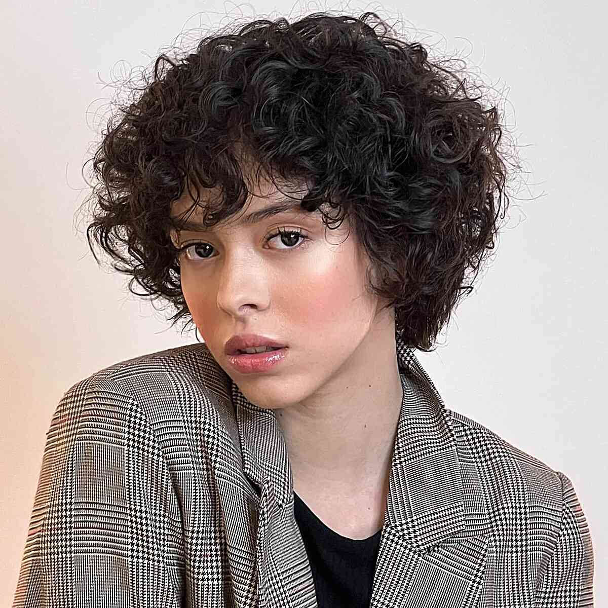 Short Curly Round Haircut with Fringe