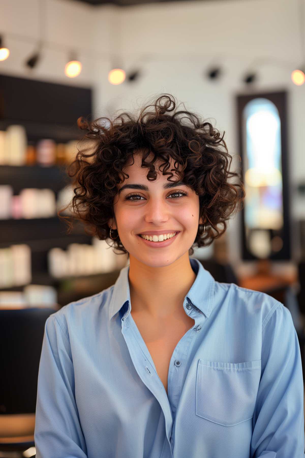 A short curly sahug cut with layers that accentuates your natural curls is perfect for thick hair.