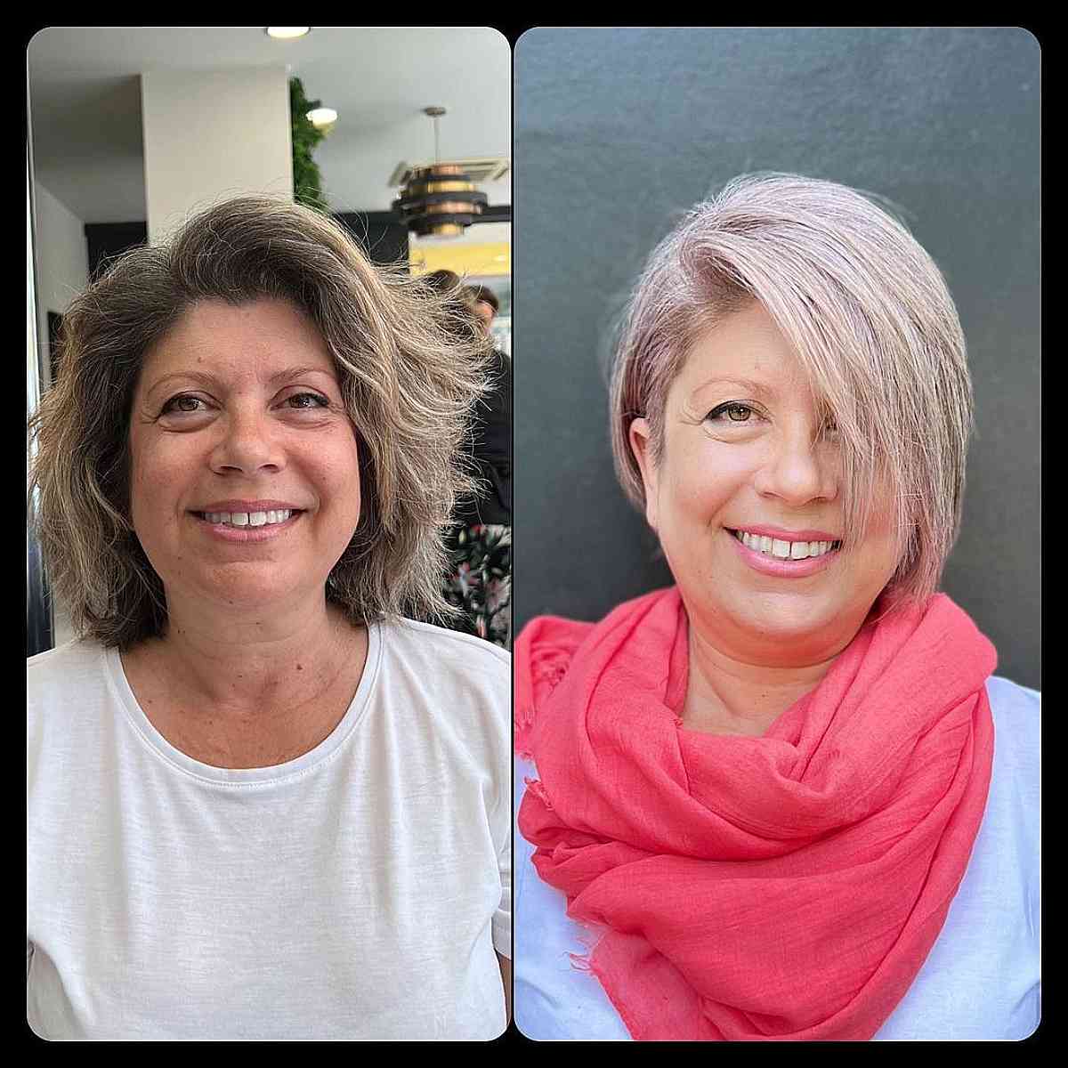 Short Cut with Full Side Bangs for Women Over 50 with Round Faces