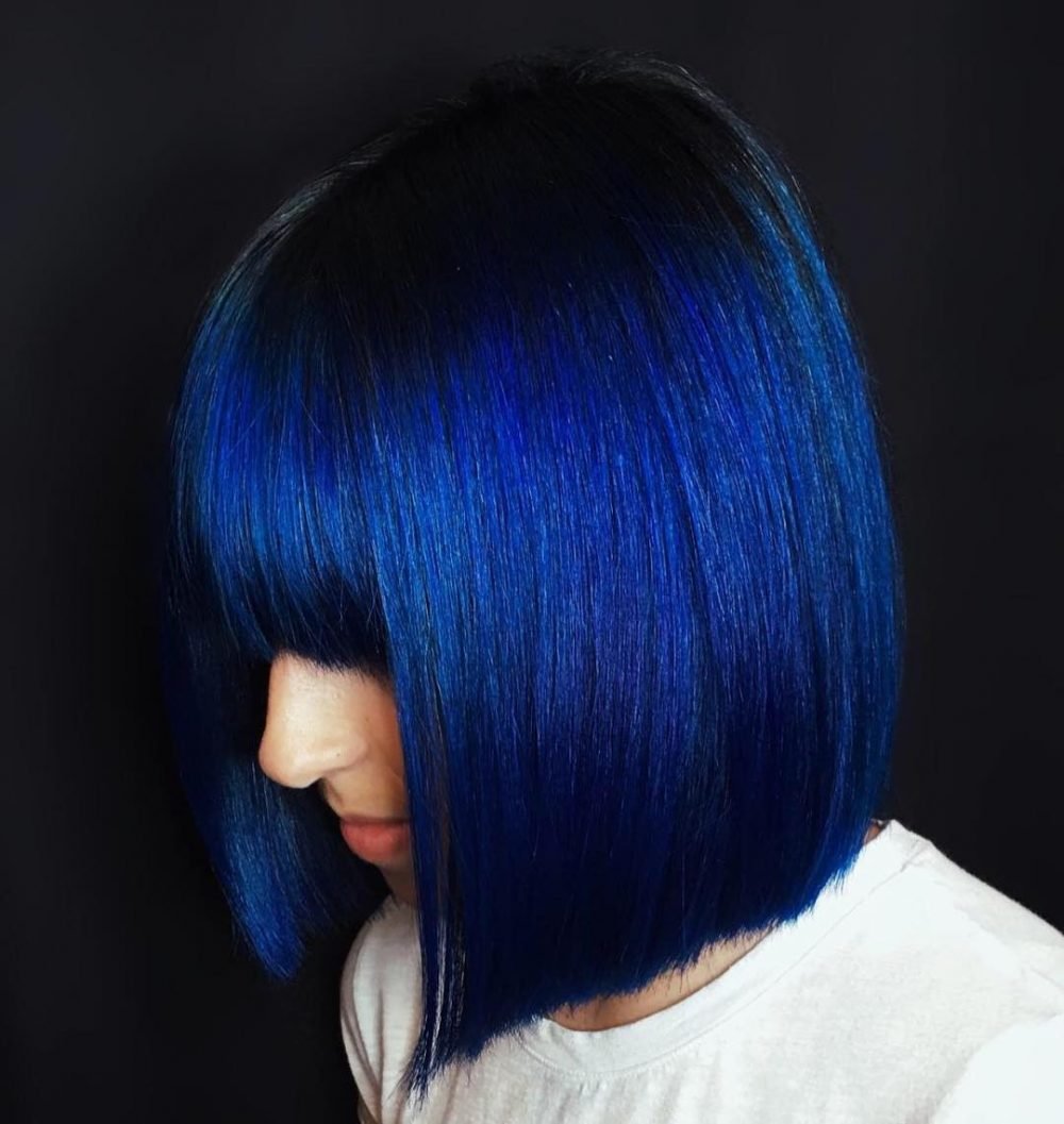 Bold & Vibrant Dark Blue Hair Color on Short Hair