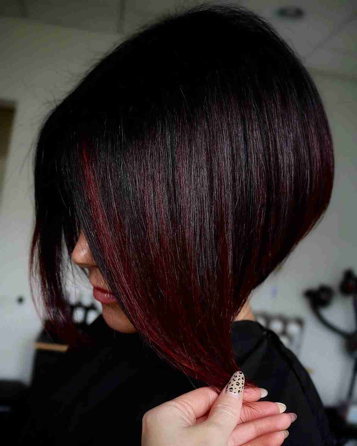 Short Dark Hair with Pops of Iron Red for Winter