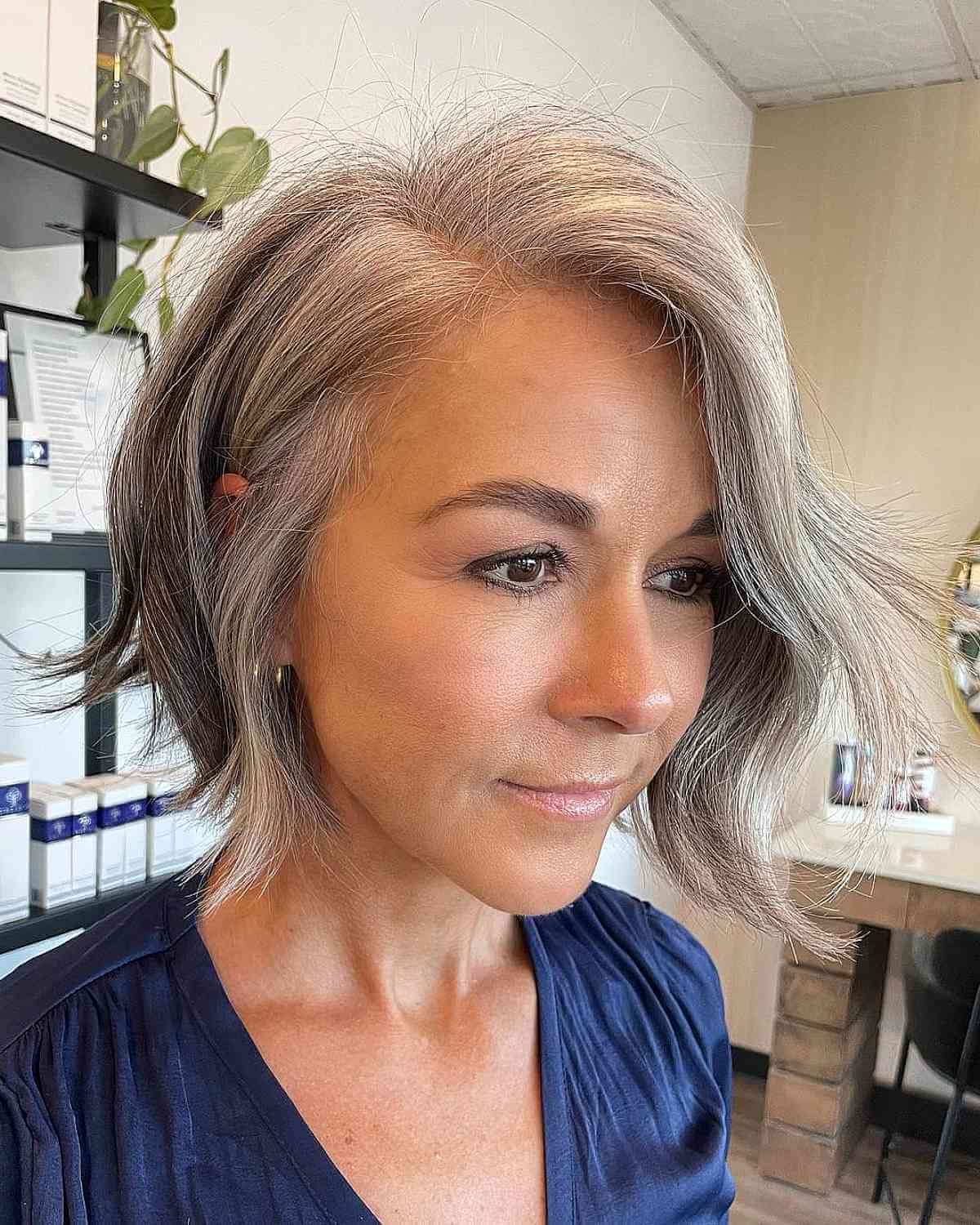 Short Deeply Side Parted Bob for 40-Year-Olds