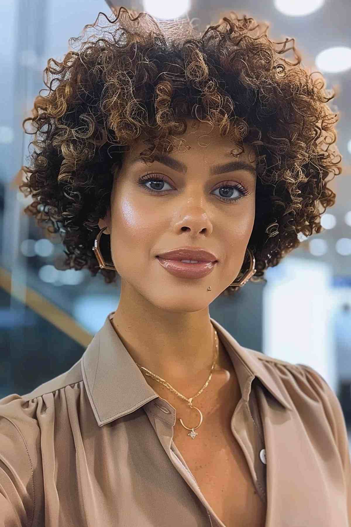 Short defined coily curls for travel