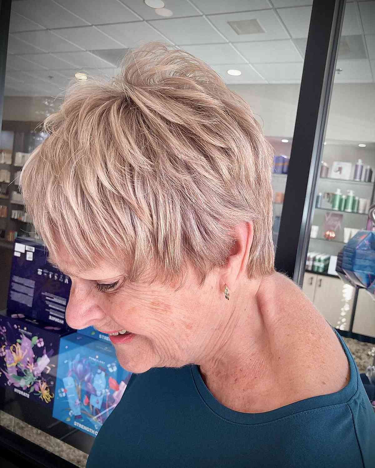 Short Dimensional Blonde Layered Pixie