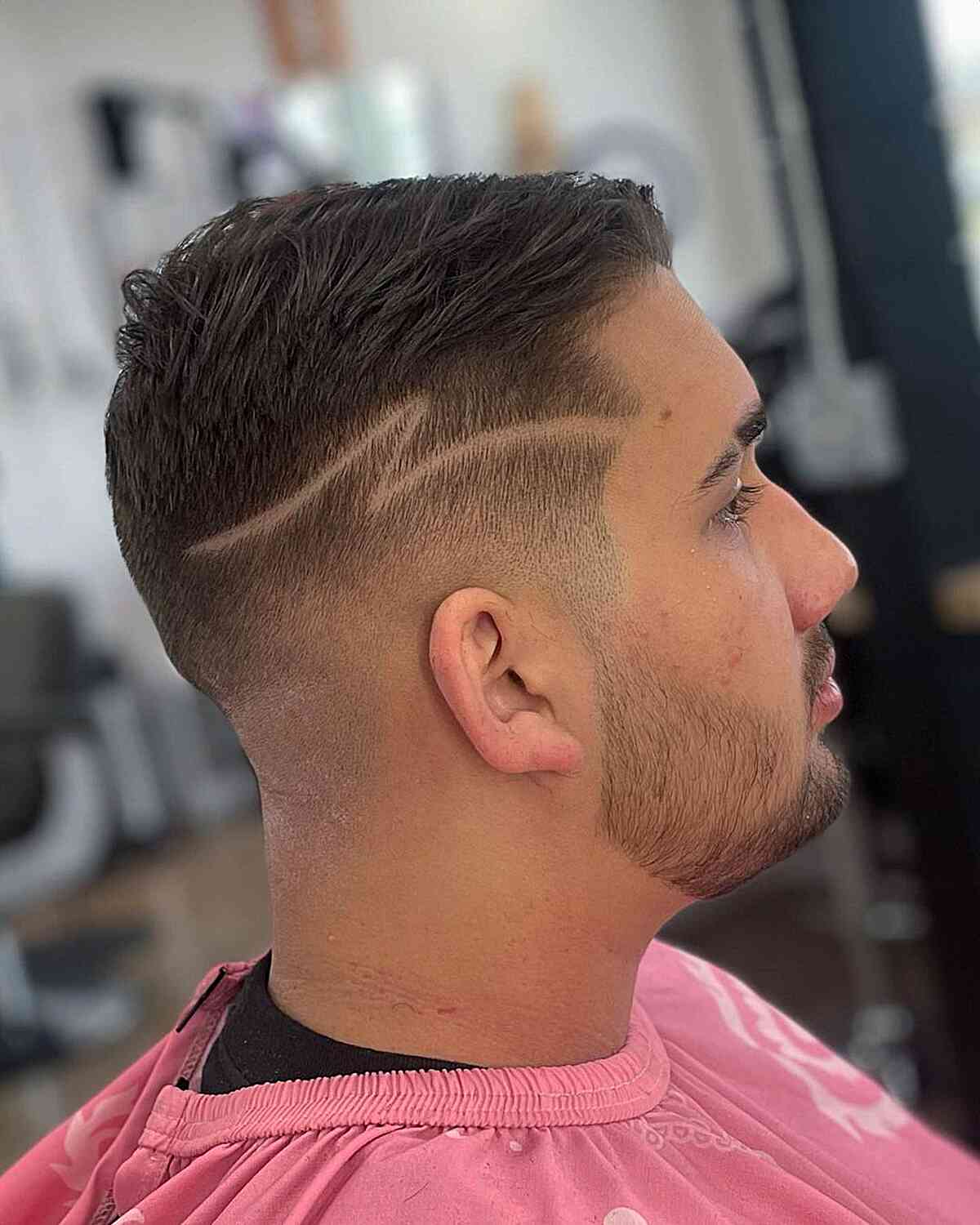 Short Fade Haircut with a Thunder Shaved Line