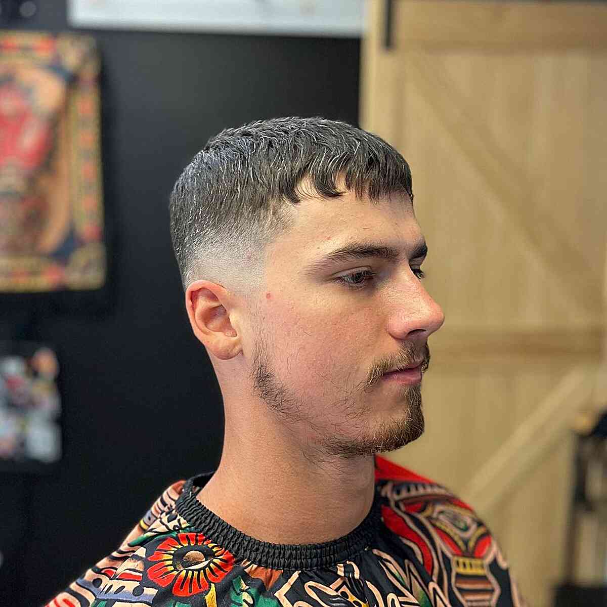 Short Faded Crop Cut with Short Wavy Bangs for Men