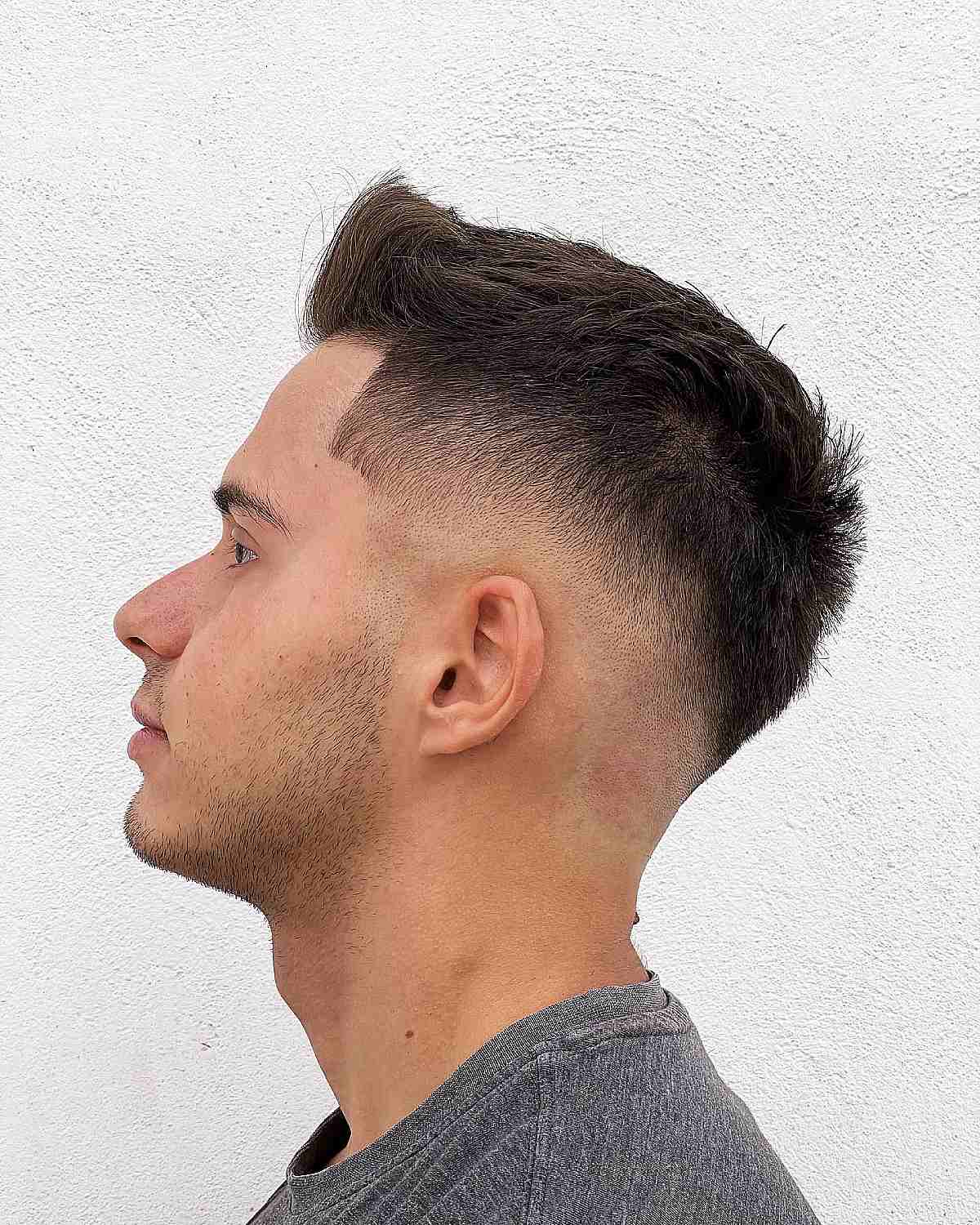 Short Faded Quiff with Line Up and Textured Crew Cut