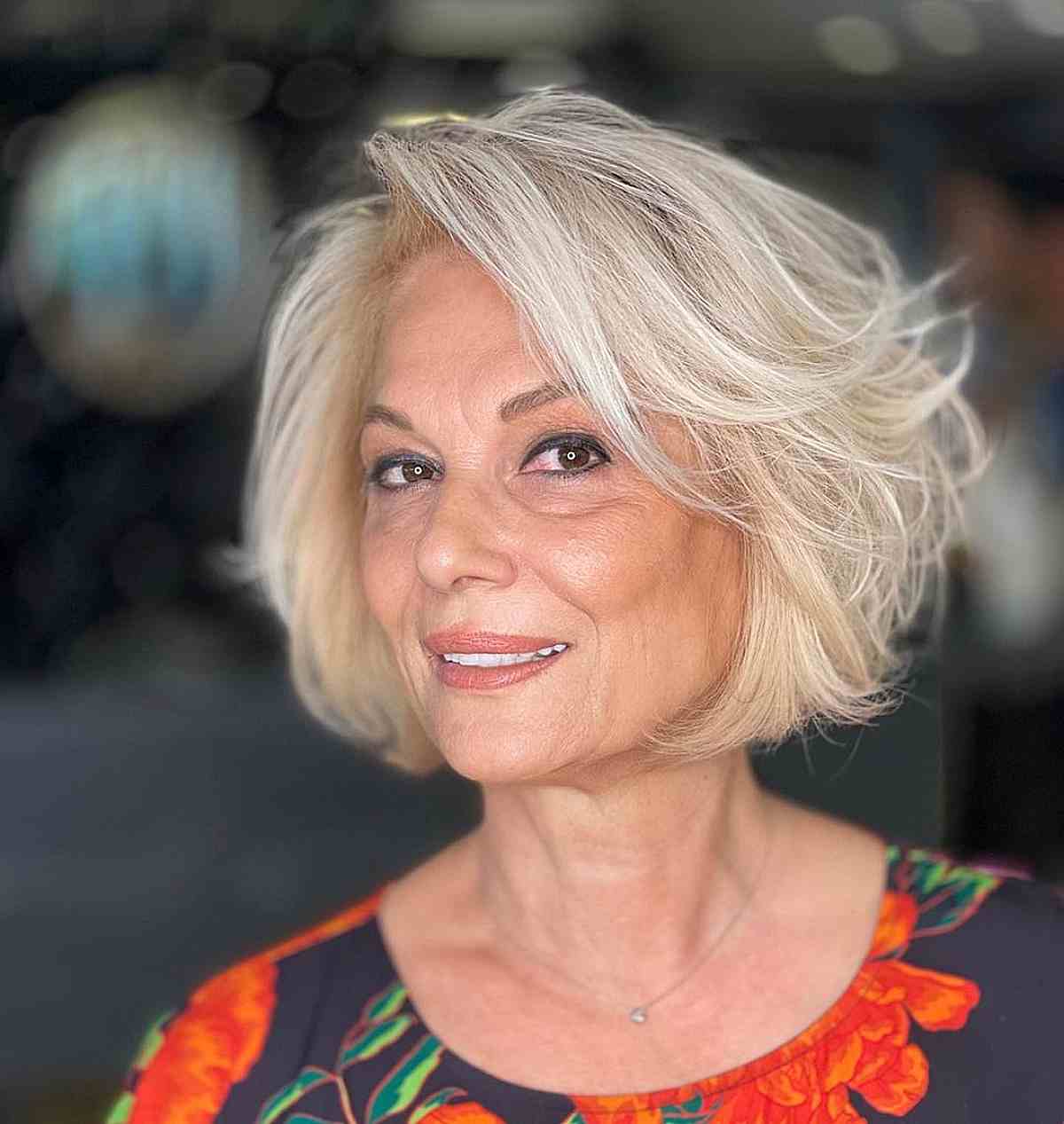 Bright Short Feathered Bob with a Side Part for Women 60 and Over