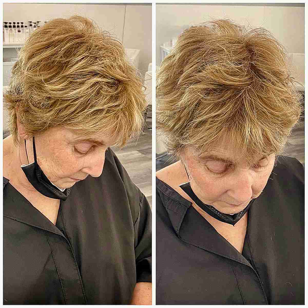Short Feathered Hair with Razored Layers for Old Women