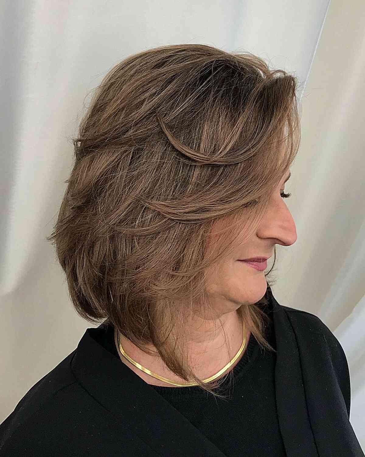 Short Feathered Layered Bob Cut for Brunettes Over 50