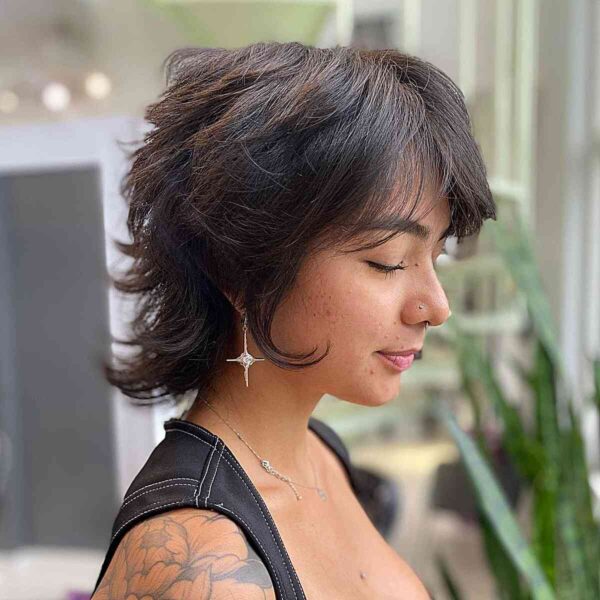a Short Feathered Mixie Cut on Thicker Locks