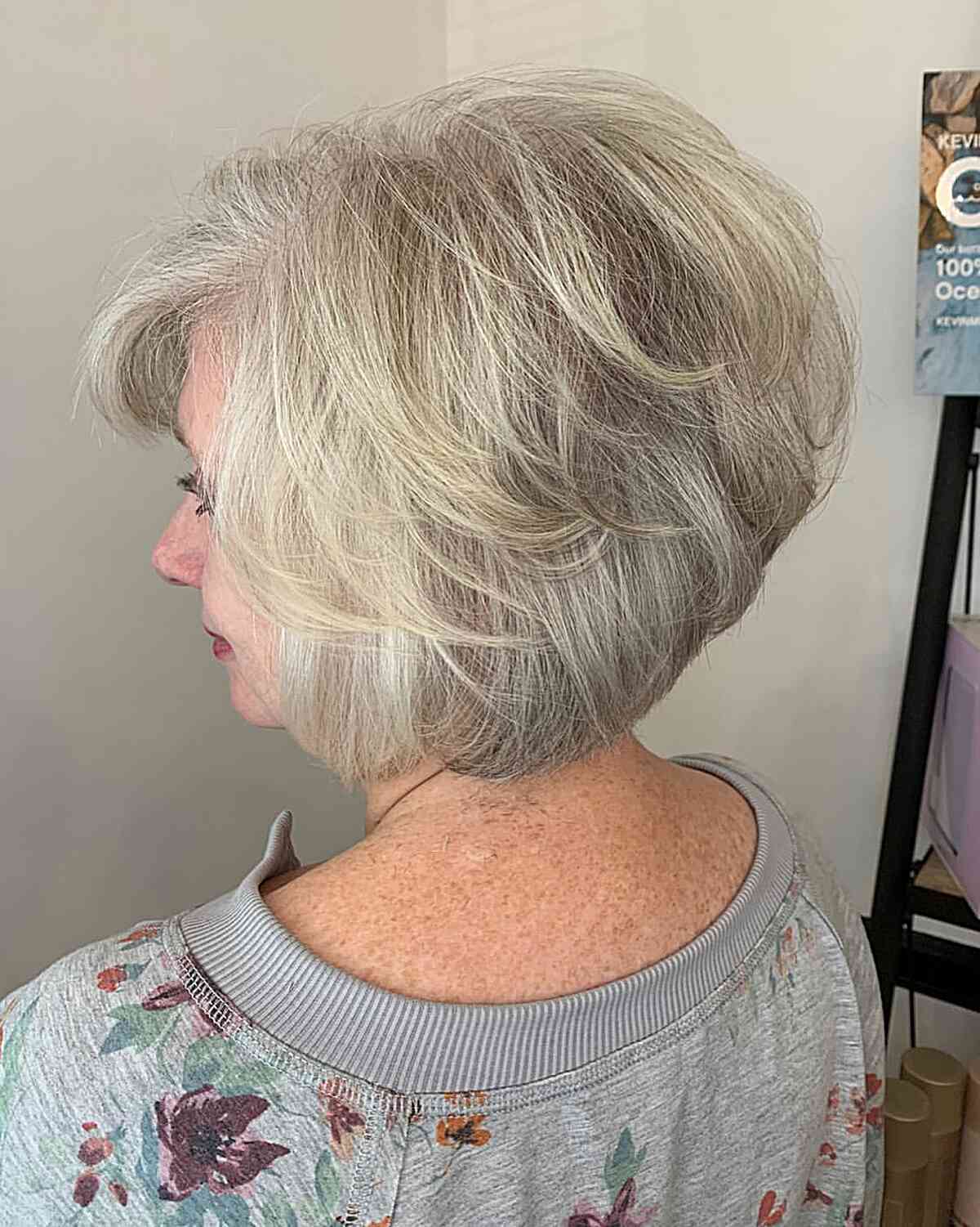 Feathered Pixie Bob with A-Line Cut on ladies in their 50s with Straight, Grey Hair