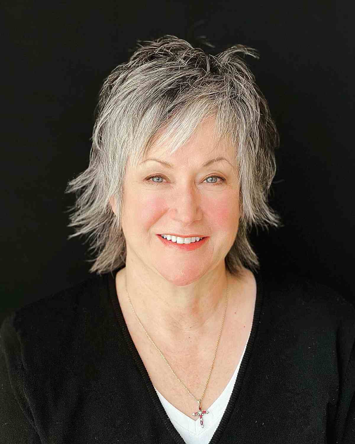 Short Feathered Shag with Bangs for Women Over 50