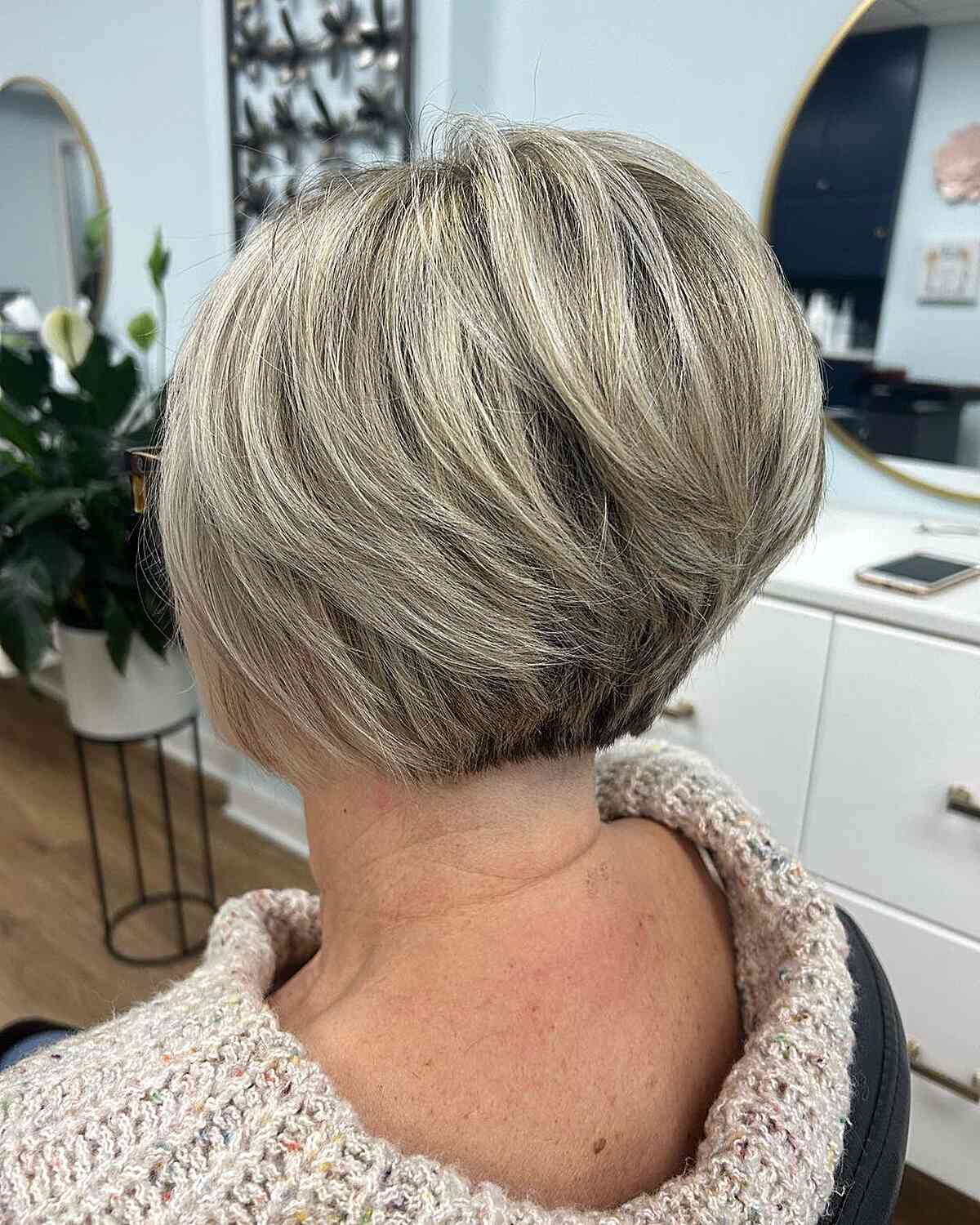 Short Feathered Wedge Bob with Graduation on Older Ladies