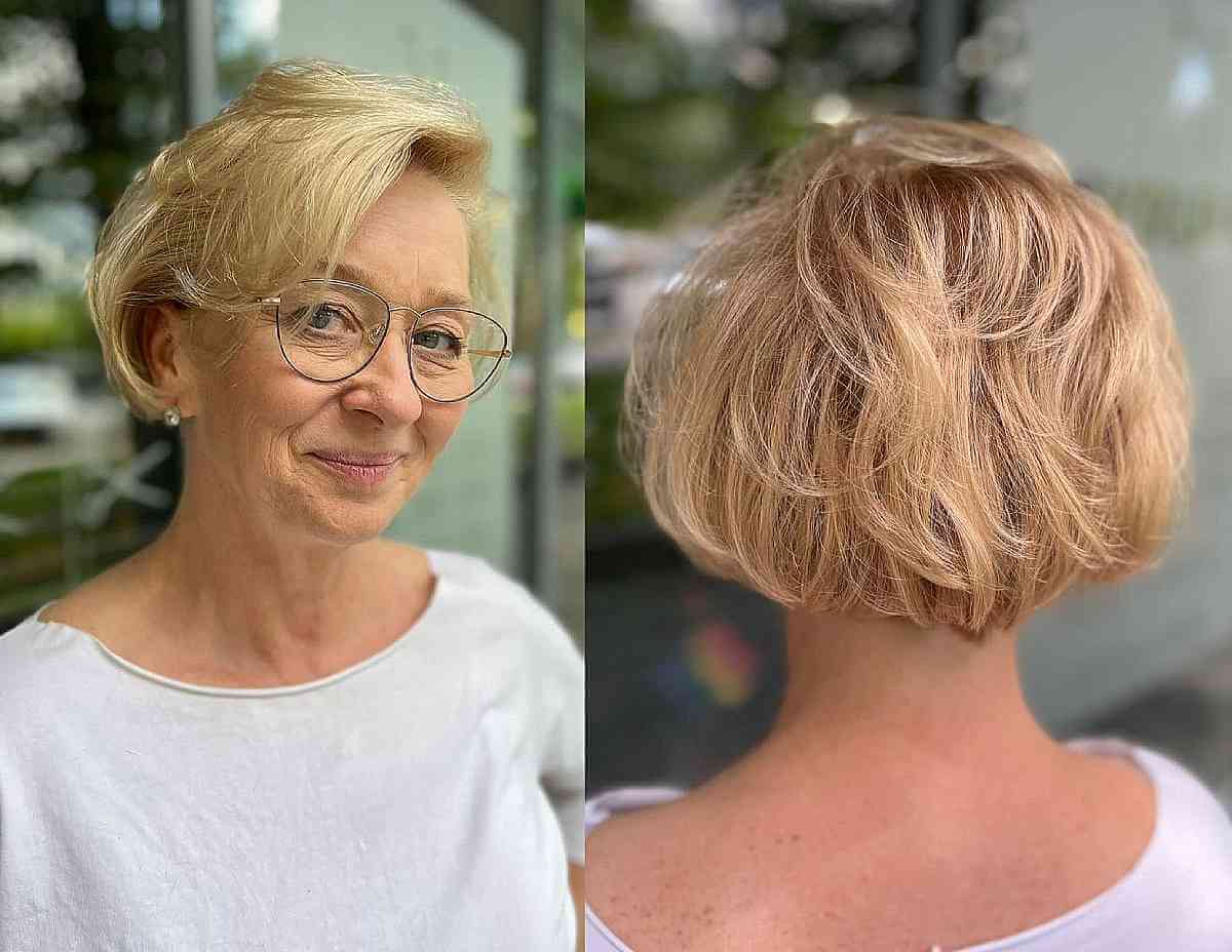 Short Fluffy Hair with Side-Swept Bangs for 70-Year-Olds with Fine Hair