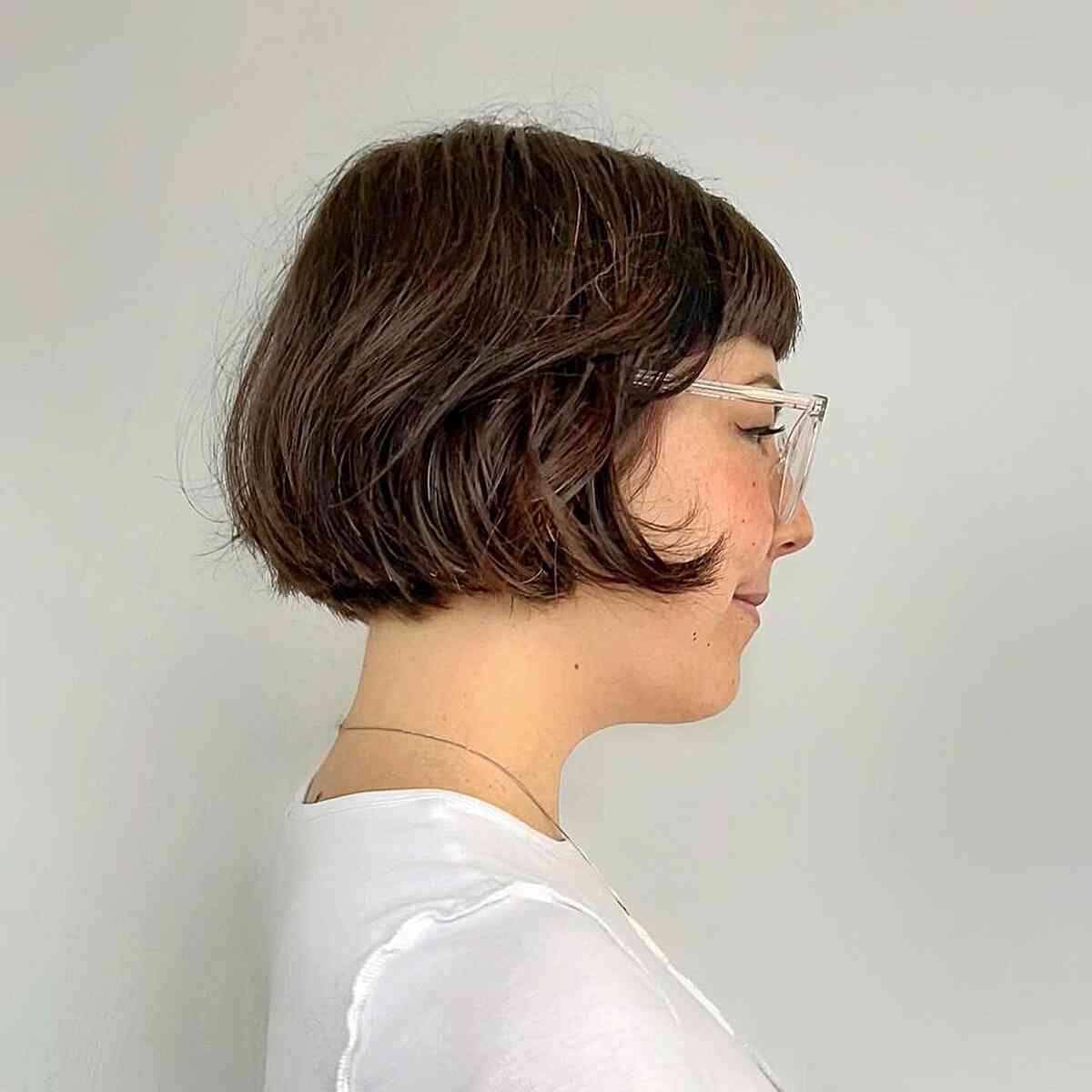 Short French Bob Cut with Subtle Layers and Micro Bangs