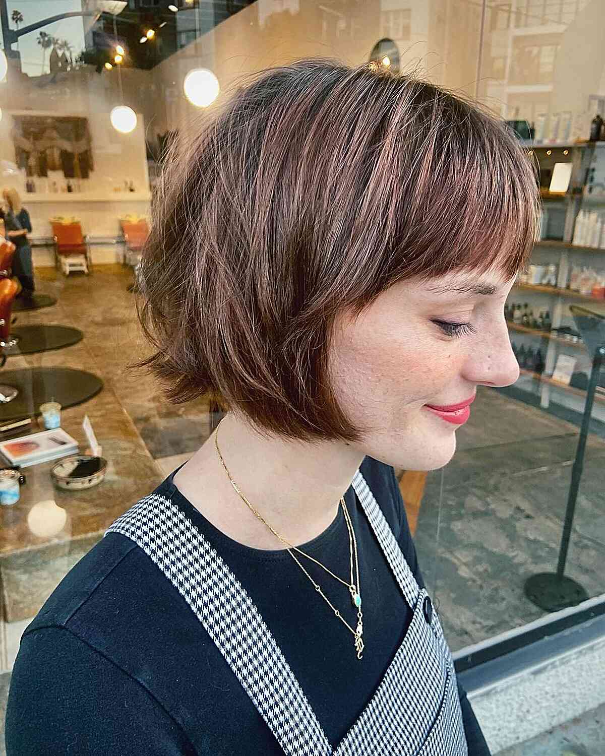 Short French Round Bob with Full Bangs