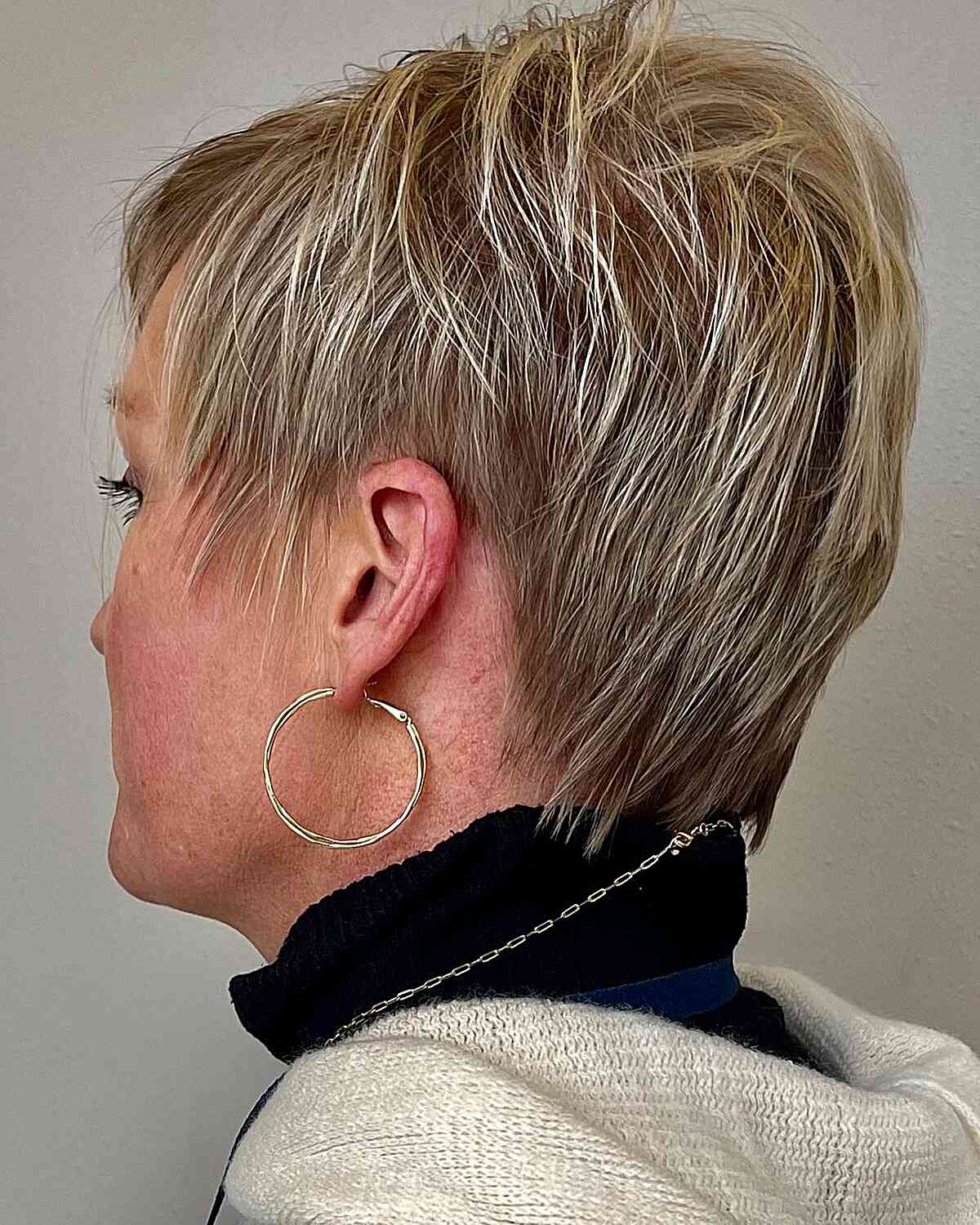 Short Golden Blonde Balayage Pixie Hair with Choppy Layers for Women Over 50 with Thin Locks