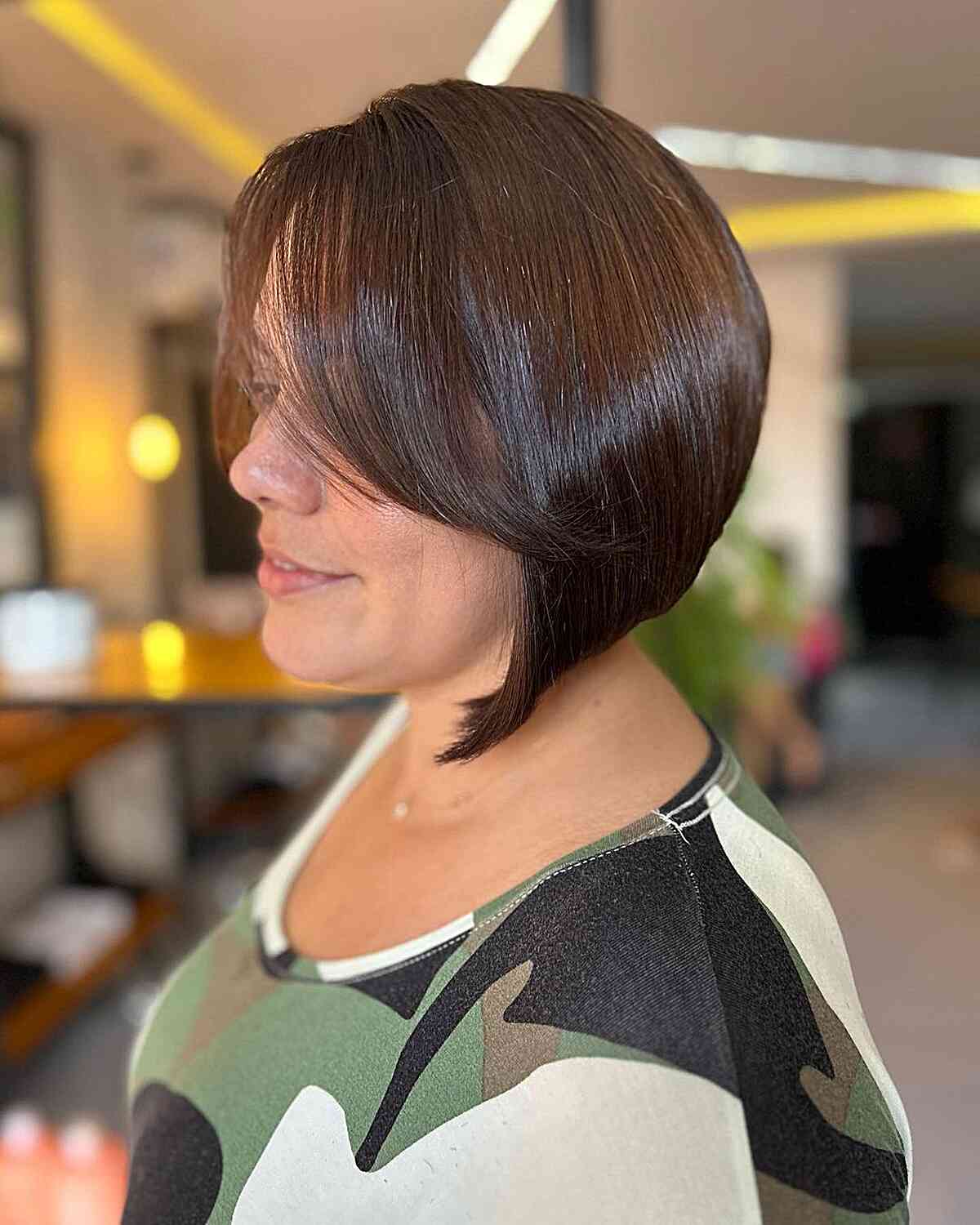 Short Graduated A-Line Bob with Sweeping Fringe