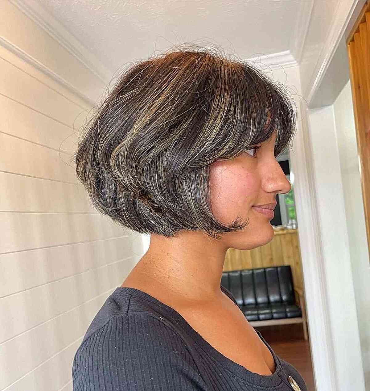 Short Graduated French Bob Cut with Layers and Bangs