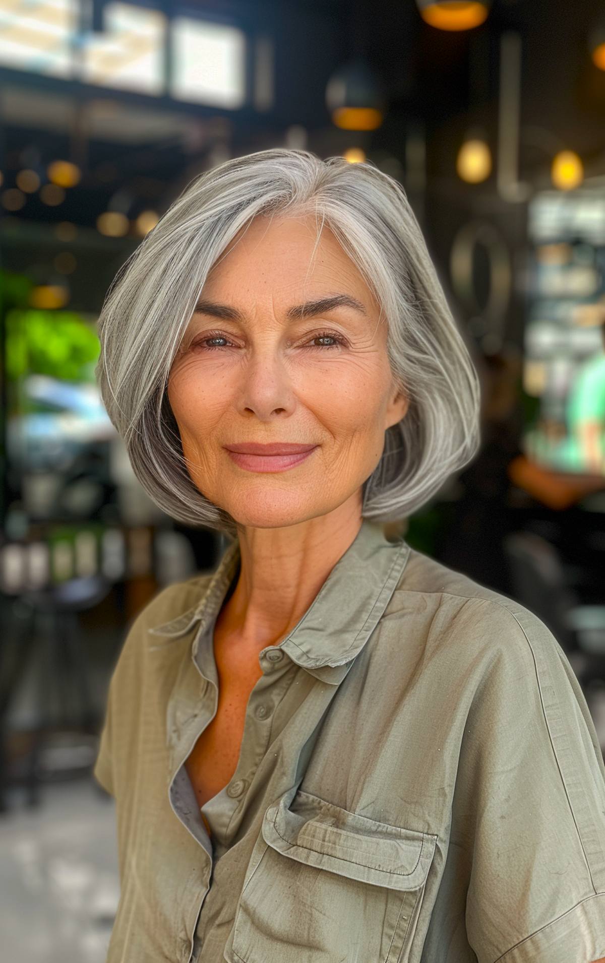 Short gray bob with soft layers for women over 60