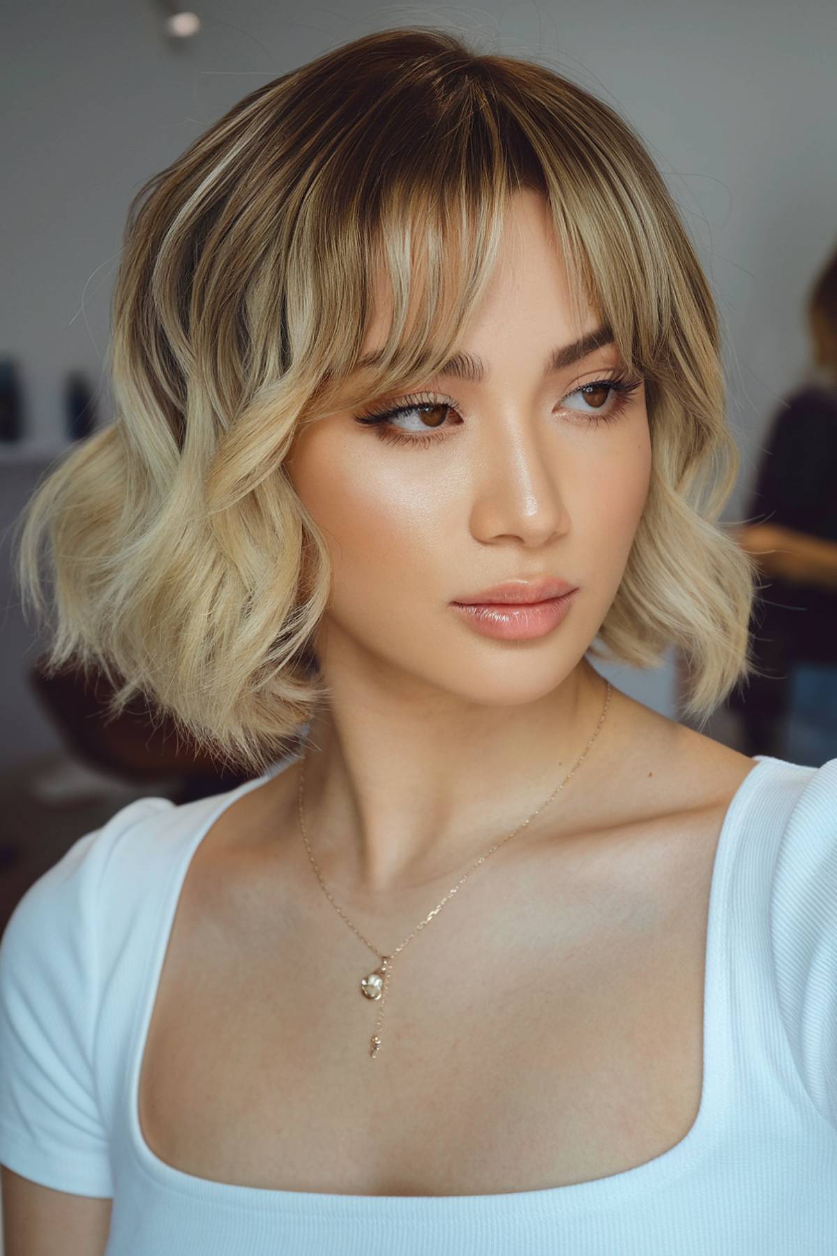 Short hair idea with curtain bangs