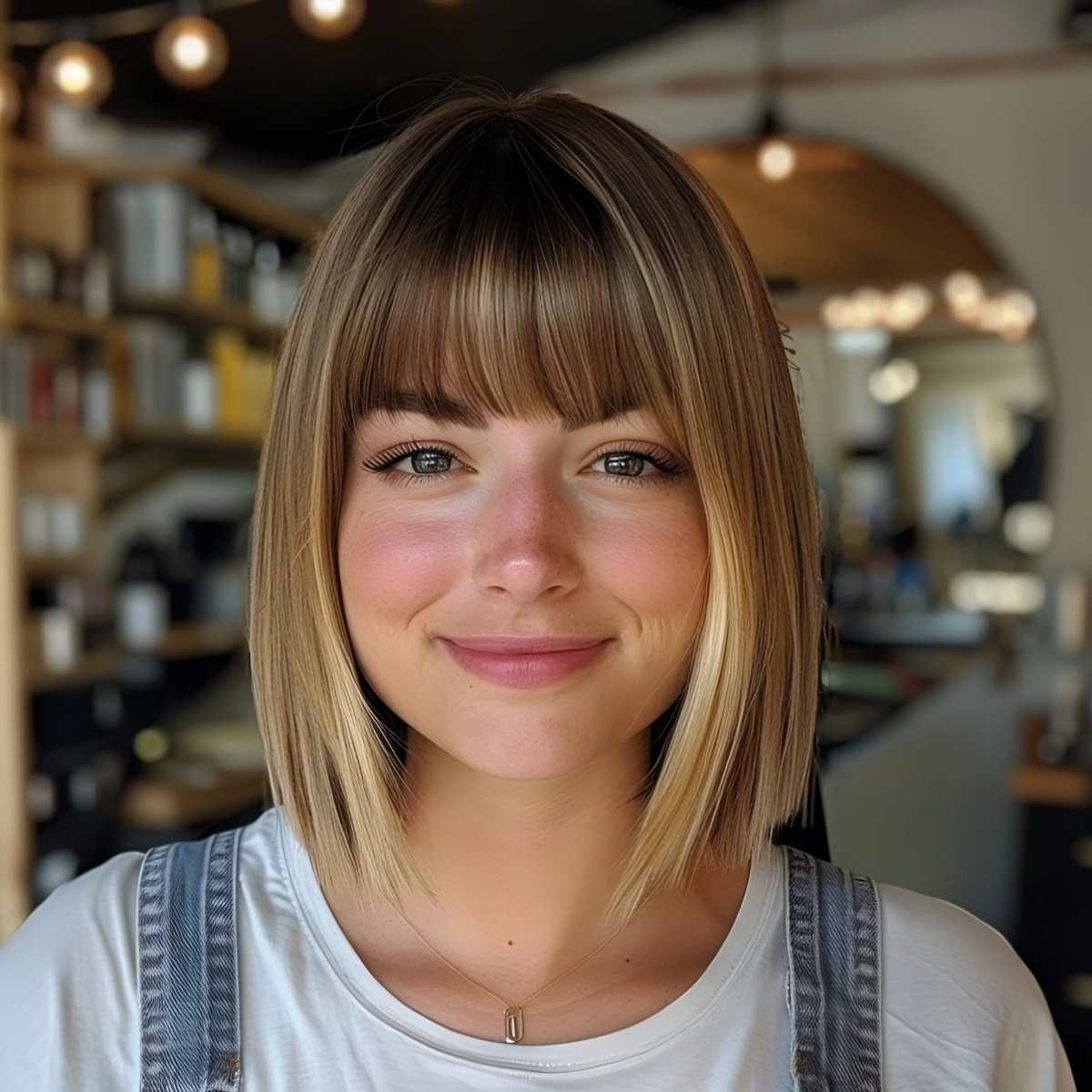 Blunt Bob with Precise Bangs Short Hairstyle for Long Faces