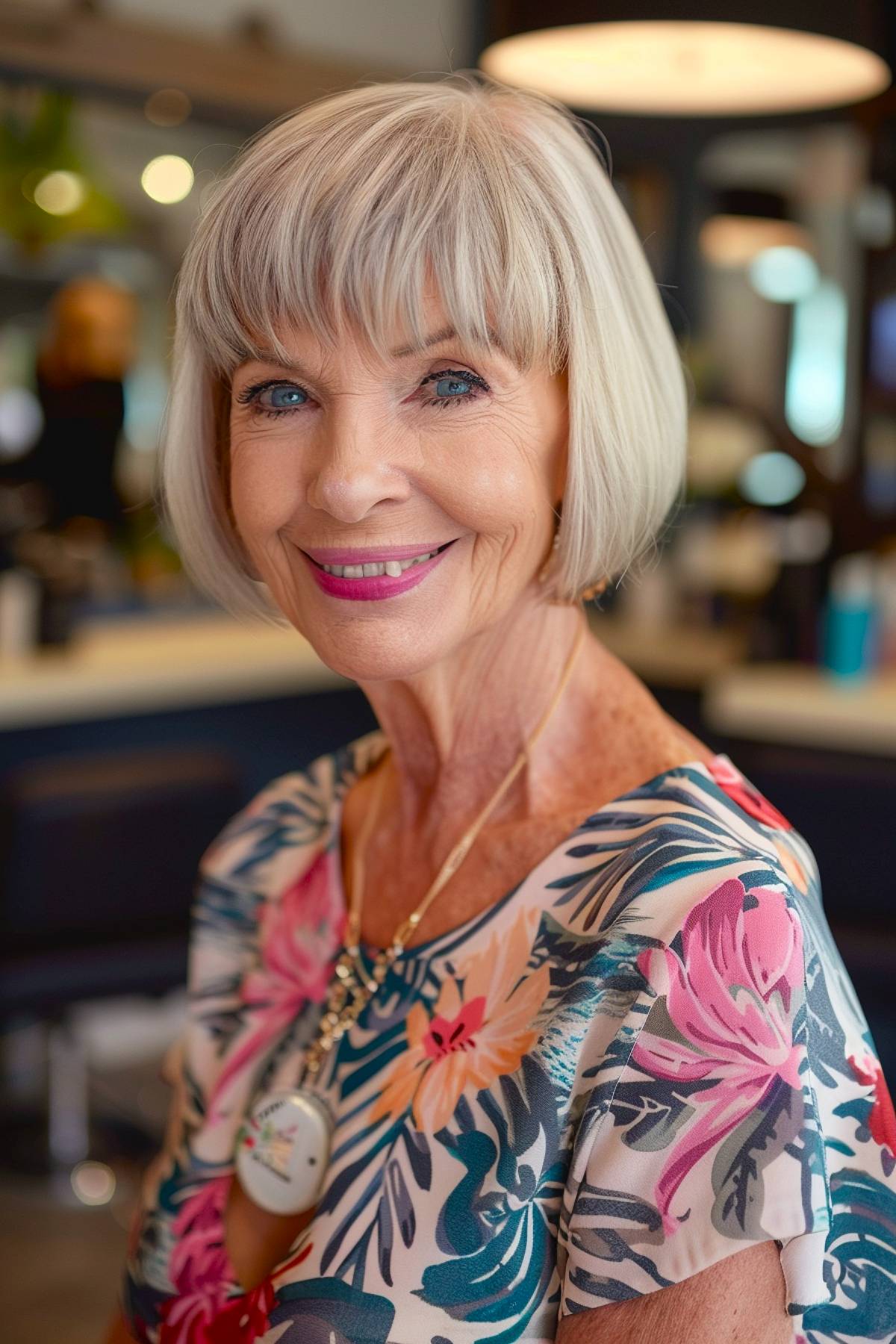 Short hair with bangs for older women